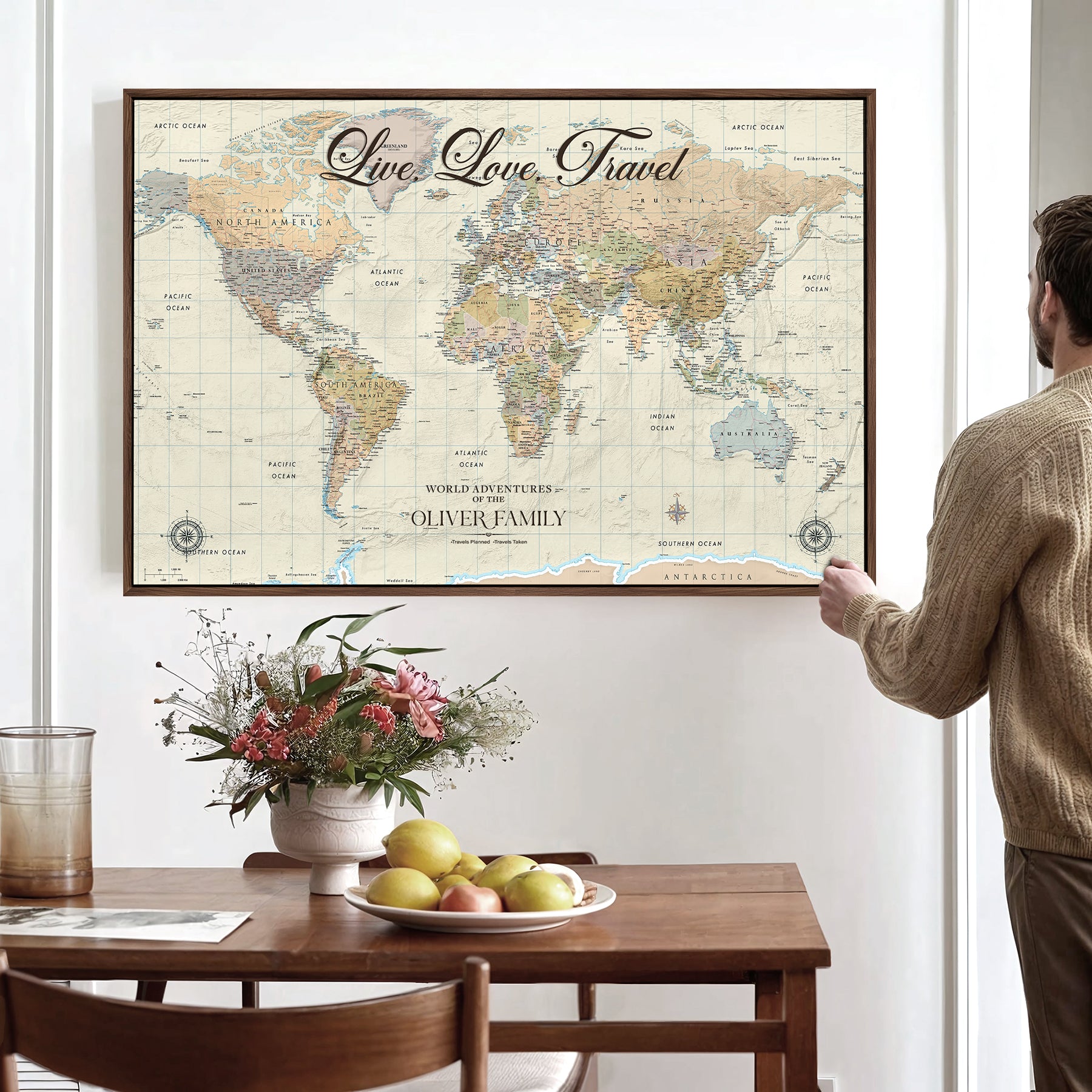 49563244-MGV-CV-36X24-Custom Push Pin World Map Wall Canvas Print – Personalized Travel Tracker with Pins – Framed Large Multi-Size Canvas for Home Office Decor