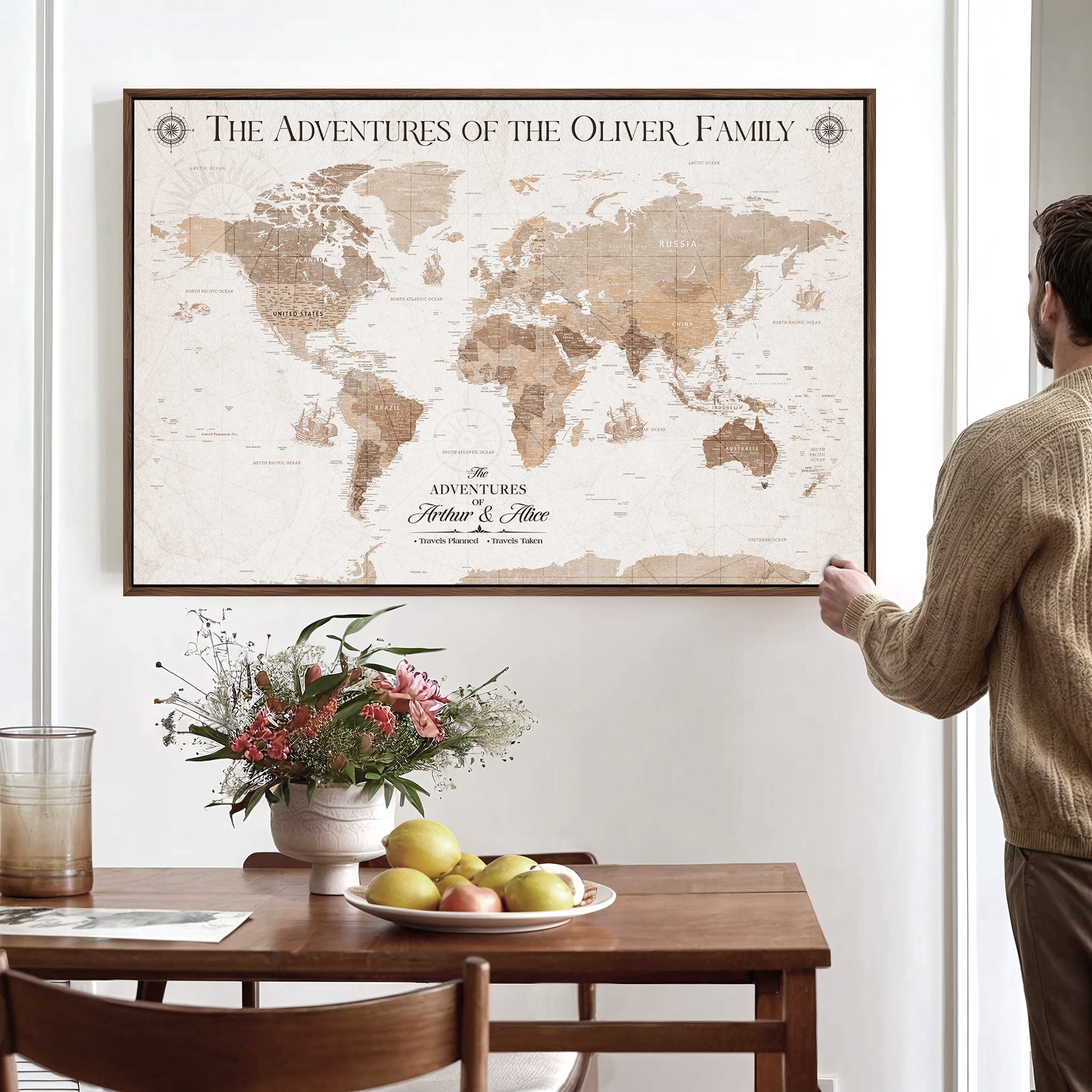 58395047-MGV-CV-36X24-Custom Push Pin World Map Wall Canvas Print – Personalized Travel Tracker with Pins – Framed Large Multi-Size Canvas for Home Office Decor