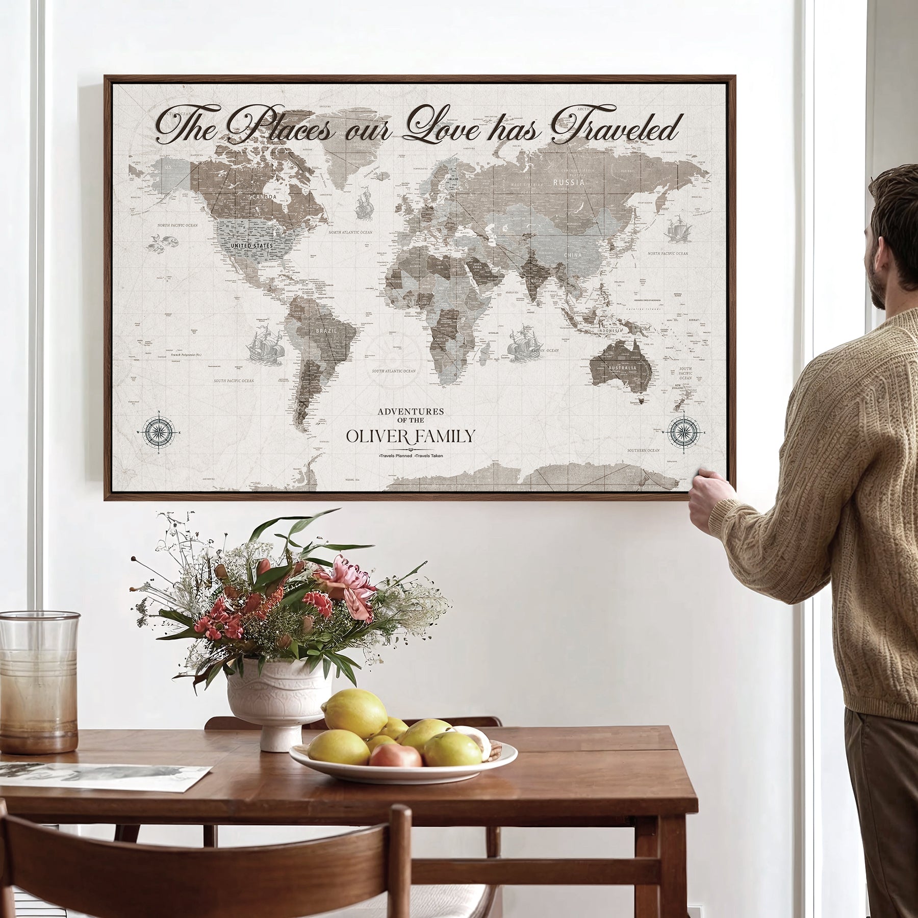 88245481-MGV-CV-36X24-Custom Push Pin World Map Wall Canvas Print – Personalized Travel Tracker with Pins – Framed Large Multi-Size Canvas for Home Office Decor