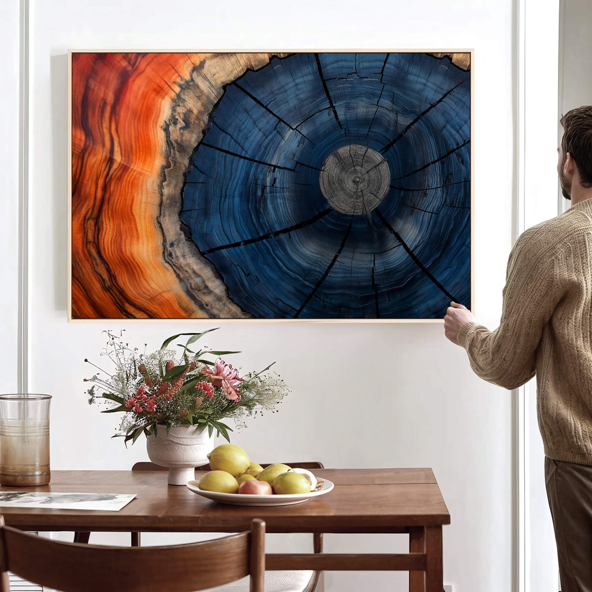 26110607-MGV-CV-36X24-Farmhouse Wall Art - Abstract Tree Rings Canvas Wall Art Print, Framed Wood Grain Rings Artwork