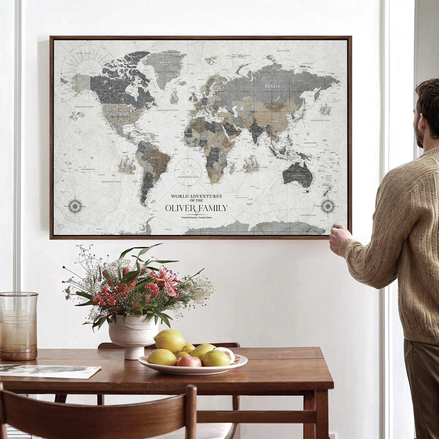 24596128-MGV-CV-36X24-Custom Push Pin World Map Wall Canvas Print – Personalized Travel Tracker with Pins – Framed Large Multi-Size Canvas for Home Office Decor