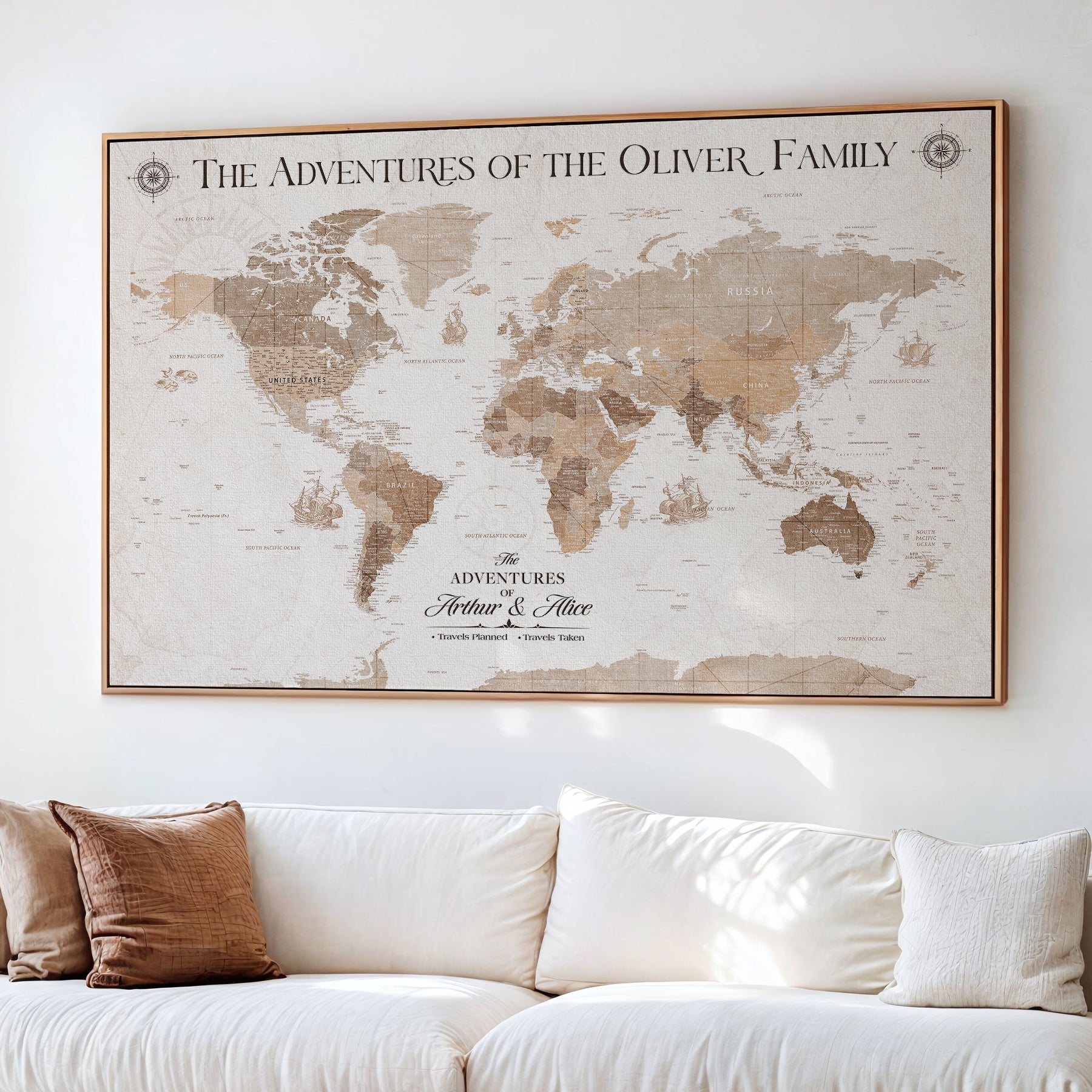 58395047-MGV-CV-36X24-Custom Push Pin World Map Wall Canvas Print – Personalized Travel Tracker with Pins – Framed Large Multi-Size Canvas for Home Office Decor