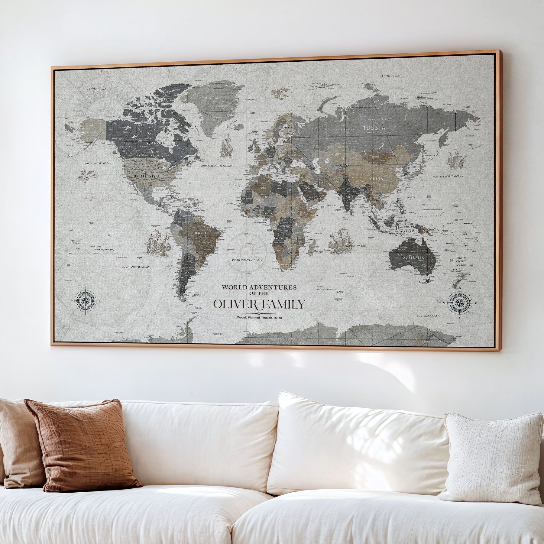24596128-MGV-CV-36X24-Custom Push Pin World Map Wall Canvas Print – Personalized Travel Tracker with Pins – Framed Large Multi-Size Canvas for Home Office Decor
