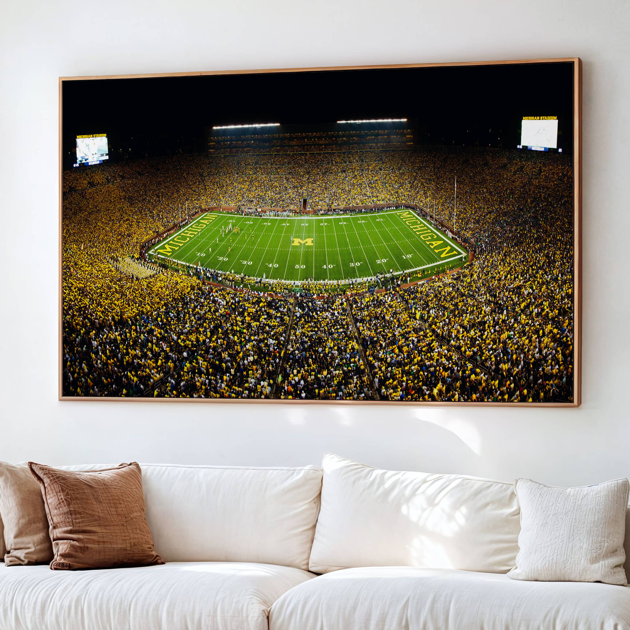 26166-MGV-CV-36X24-Michigan Wolverines Football Team Print - Michigan Stadium Night Game Canvas Wall Art - University of Michigan Football Match