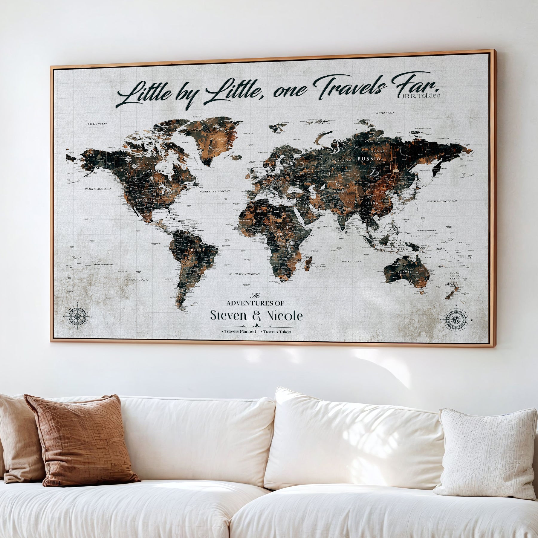 89231588-MGV-CV-36X24-Custom Push Pin World Map Wall Canvas Print – Personalized Travel Tracker with Pins – Framed Large Multi-Size Canvas for Home Office Decor