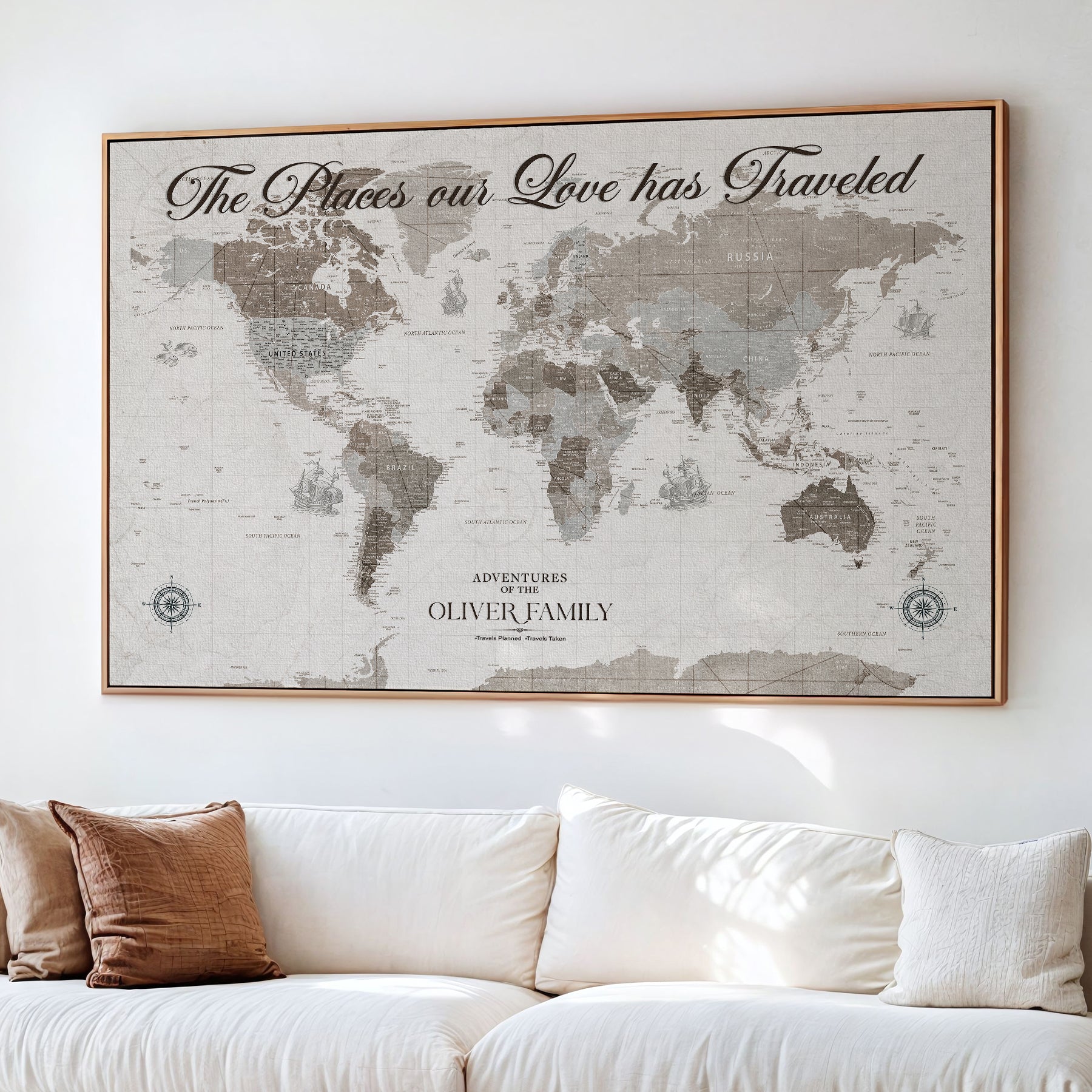 88245481-MGV-CV-36X24-Custom Push Pin World Map Wall Canvas Print – Personalized Travel Tracker with Pins – Framed Large Multi-Size Canvas for Home Office Decor