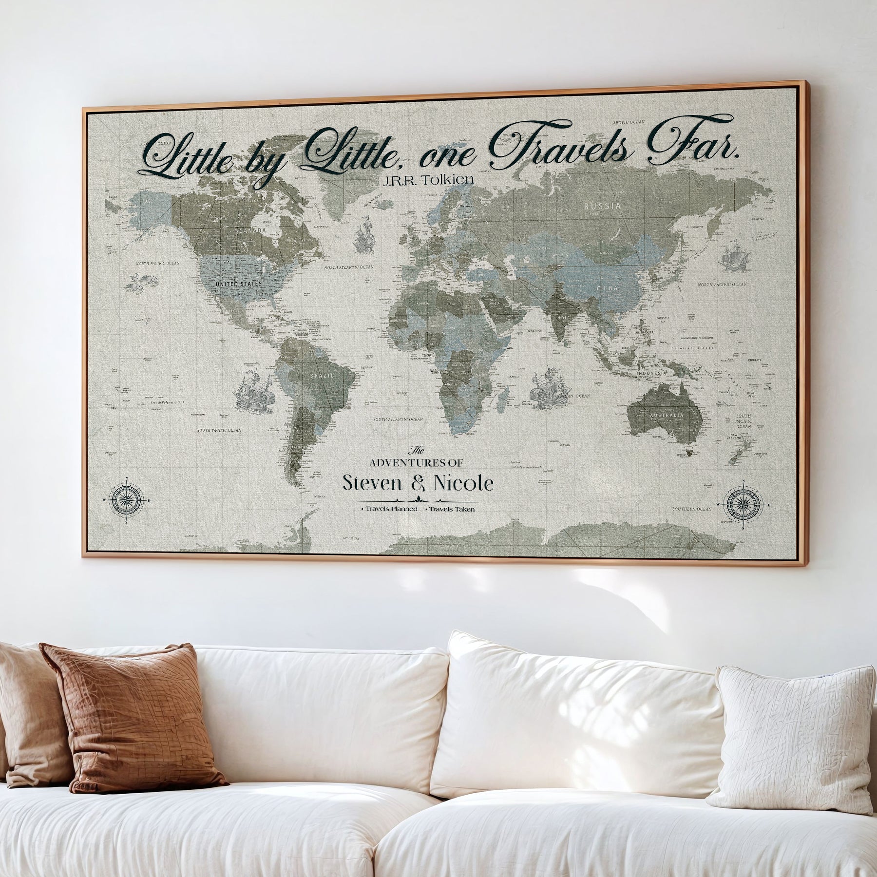 72081300-MGV-CV-36X24-Custom Push Pin World Map Wall Canvas Print – Personalized Travel Tracker with Pins – Framed Large Multi-Size Canvas for Home Office Decor