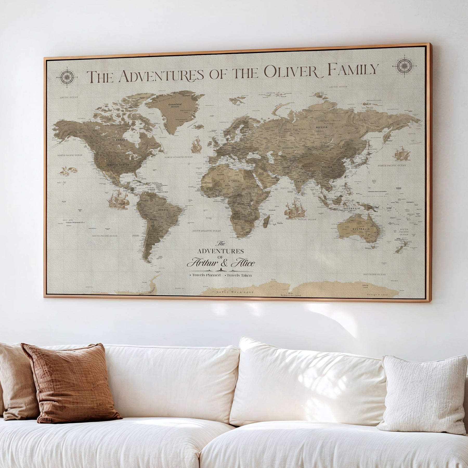 40119313-MGV-CV-36X24-World Travel Map with Pins – Push Pin Maps of Where I've Been, Framed Wall Map for Travel Memories, Old Style Decorative World Map - H12