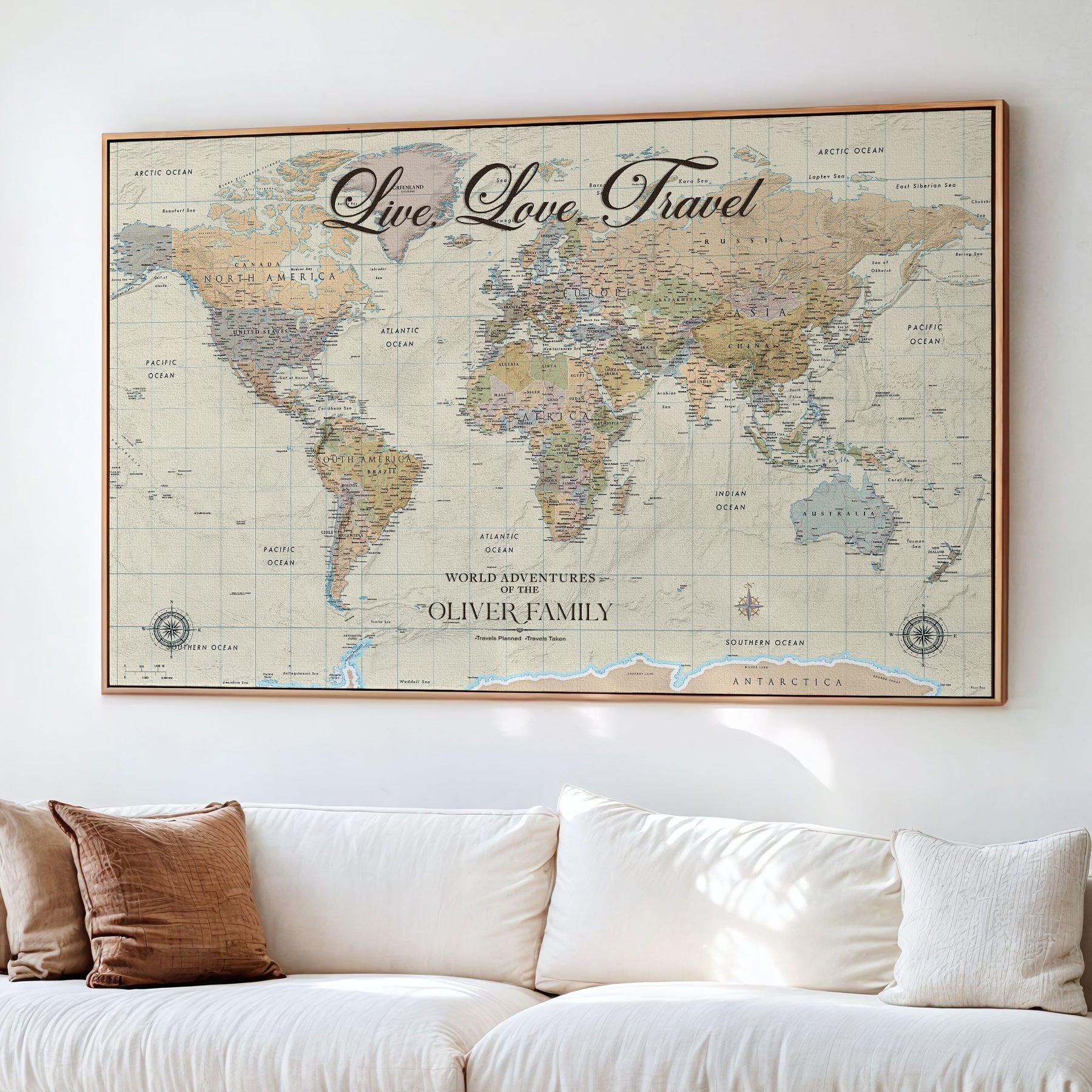 49563244-MGV-CV-36X24-Custom Push Pin World Map Wall Canvas Print – Personalized Travel Tracker with Pins – Framed Large Multi-Size Canvas for Home Office Decor