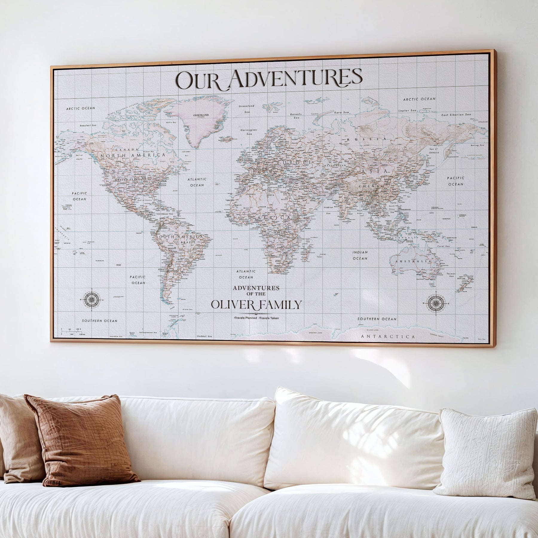 40041157-MGV-CV-36X24-Custom Push Pin World Map Wall Canvas Print – Personalized Travel Tracker with Pins – Framed Large Multi-Size Canvas for Home Office Decor