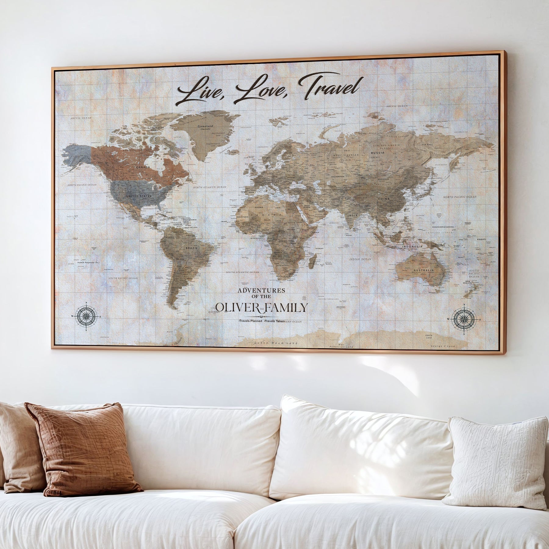 76256172-MGV-CV-36X24-Custom Push Pin World Map Wall Canvas Print – Personalized Travel Tracker with Pins – Framed Large Multi-Size Canvas for Home Office Decor