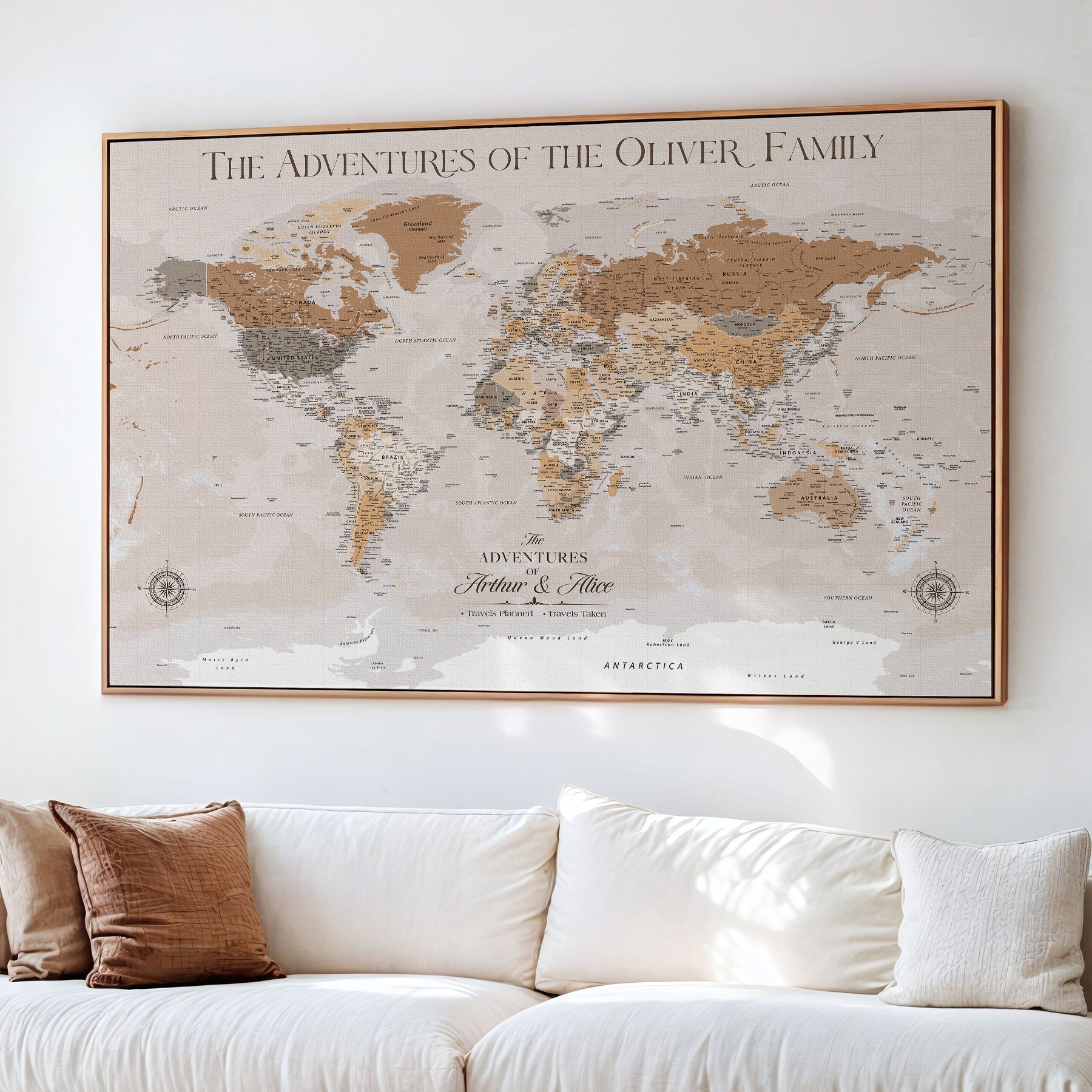 43101120-MGV-CV-36X24-World Travel Map with Pins – Push Pin Maps of Where I've Been, Framed Wall Map for Travel Memories, Old Style Decorative World Map - H10