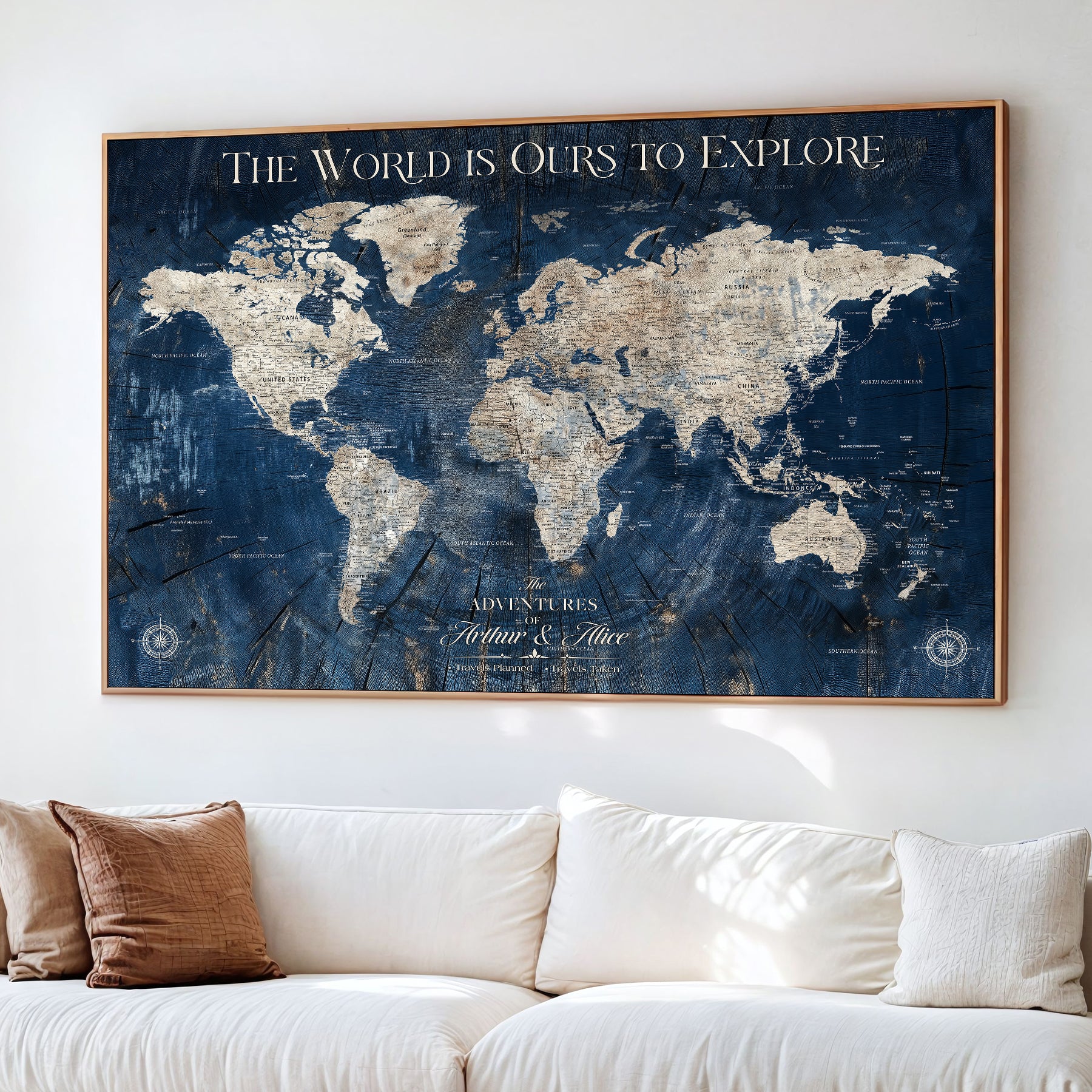 45566494-MGV-CV-36X24-Customized World Map Canvas Print | Premium Canvas with Foam Backing | Vintage-Inspired Map Art | Perfect for Home Office or Study Room