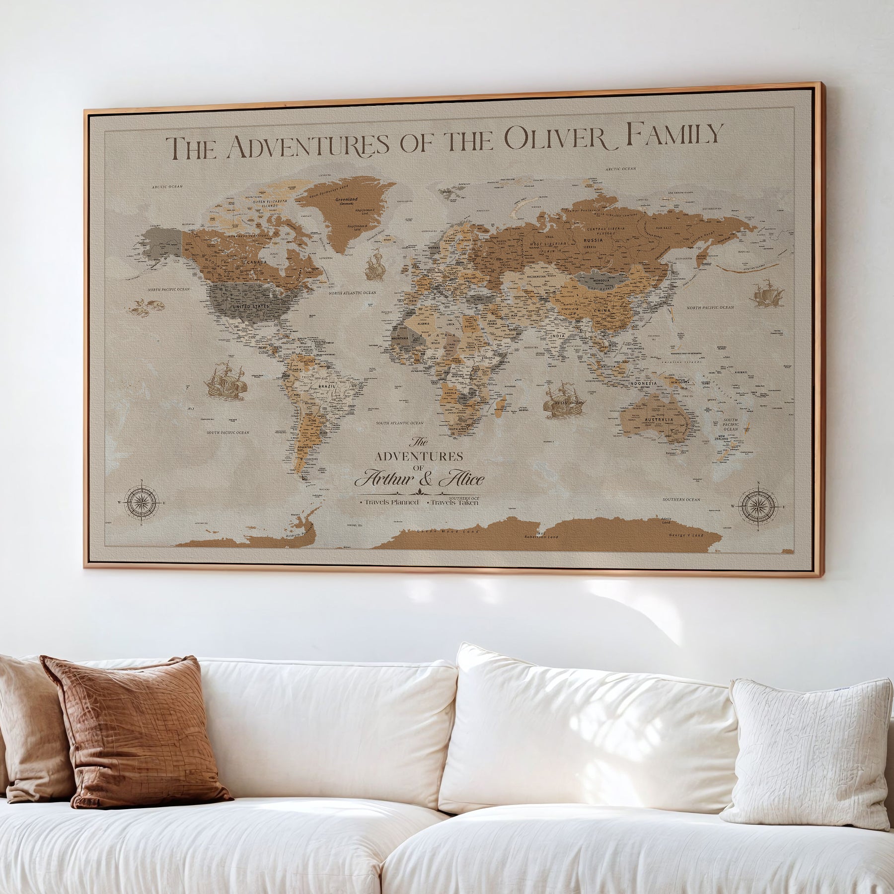 66042608-MGV-CV-36X24-World Travel Map with Pins – Push Pin Maps of Where I've Been, Framed Wall Map for Travel Memories, Old Style Decorative World Map - H11
