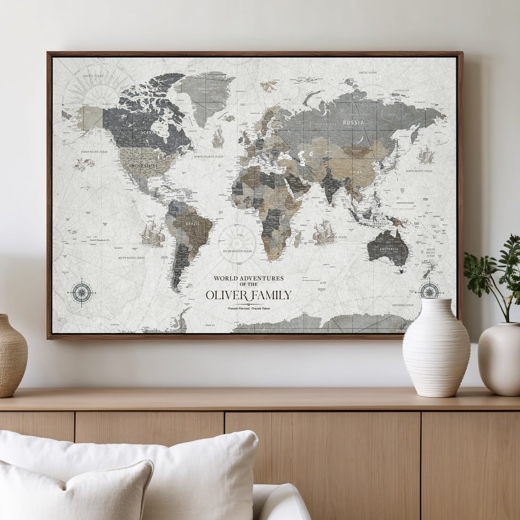 24596128-MGV-CV-36X24-Custom Push Pin World Map Wall Canvas Print – Personalized Travel Tracker with Pins – Framed Large Multi-Size Canvas for Home Office Decor
