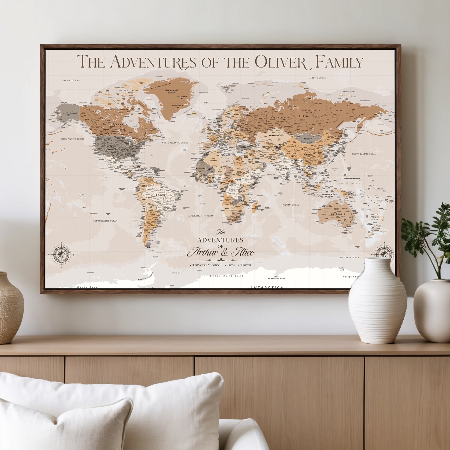 43101120-MGV-CV-36X24-World Travel Map with Pins – Push Pin Maps of Where I've Been, Framed Wall Map for Travel Memories, Old Style Decorative World Map - H10