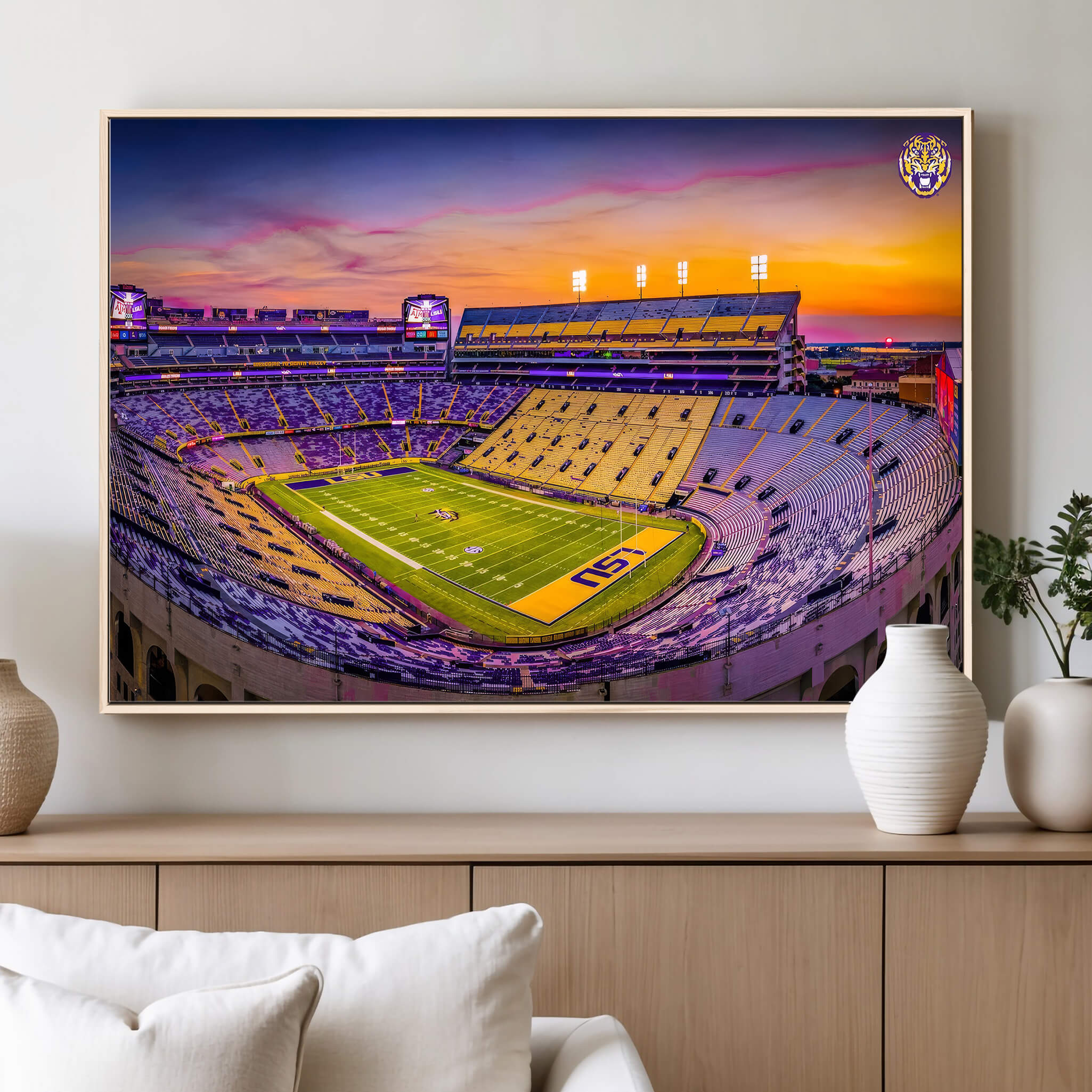 93538-MGV-CV-36X24-The Louisiana State University Tigers Football Team Print - Baton Rouge Tiger Stadium Wall Art Canvas Print