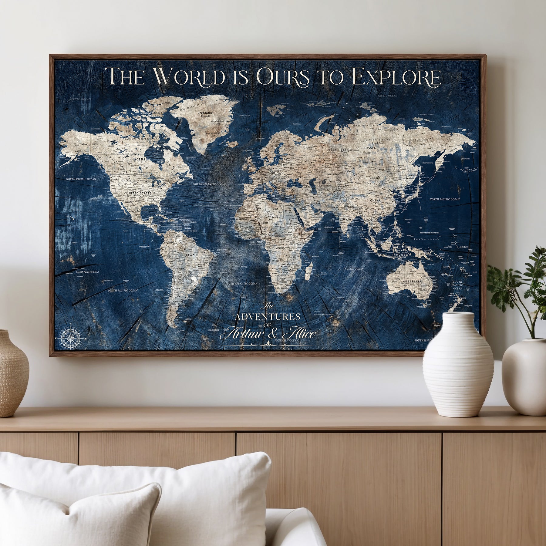 45566494-MGV-CV-36X24-Customized World Map Canvas Print | Premium Canvas with Foam Backing | Vintage-Inspired Map Art | Perfect for Home Office or Study Room