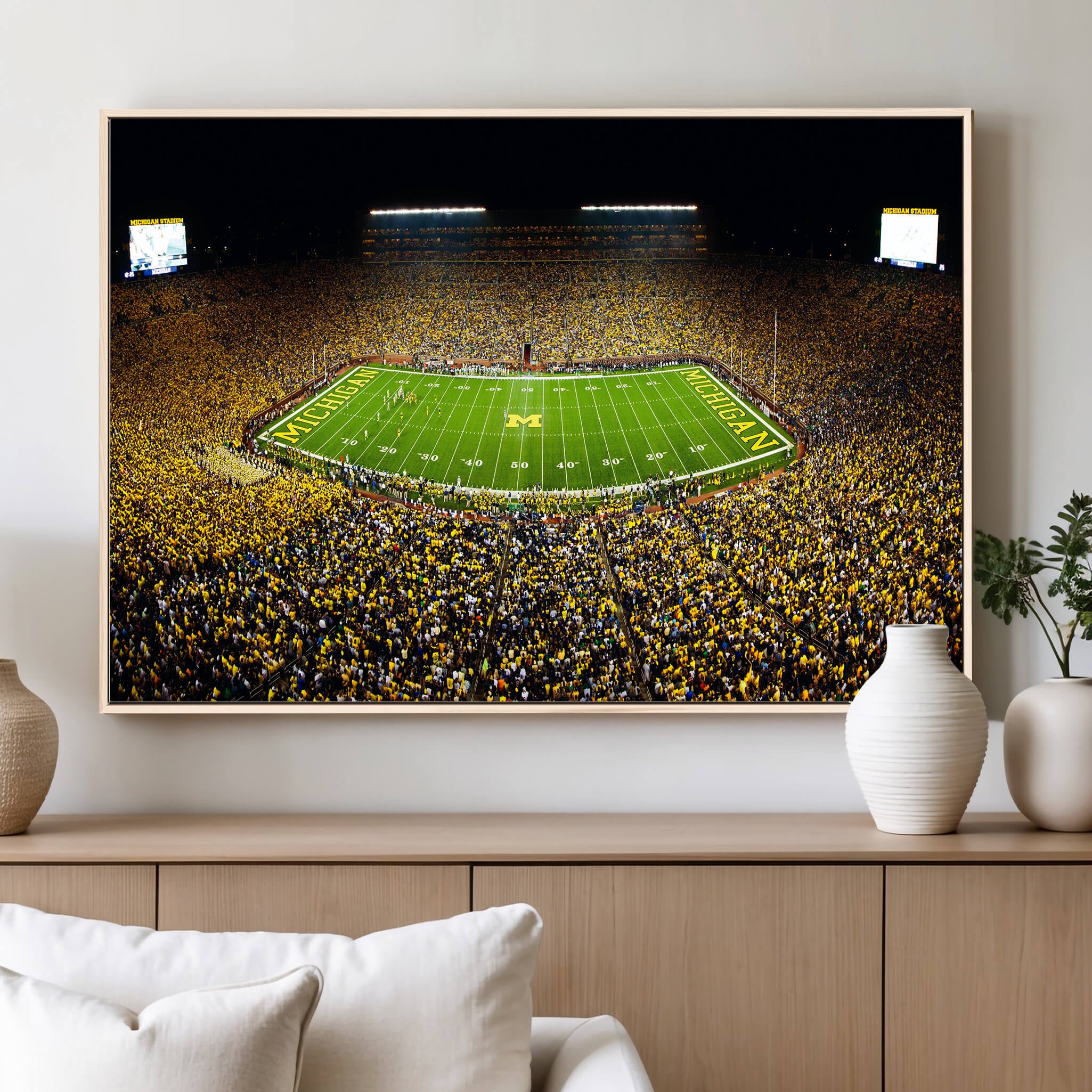26166-MGV-CV-36X24-Michigan Wolverines Football Team Print - Michigan Stadium Night Game Canvas Wall Art - University of Michigan Football Match