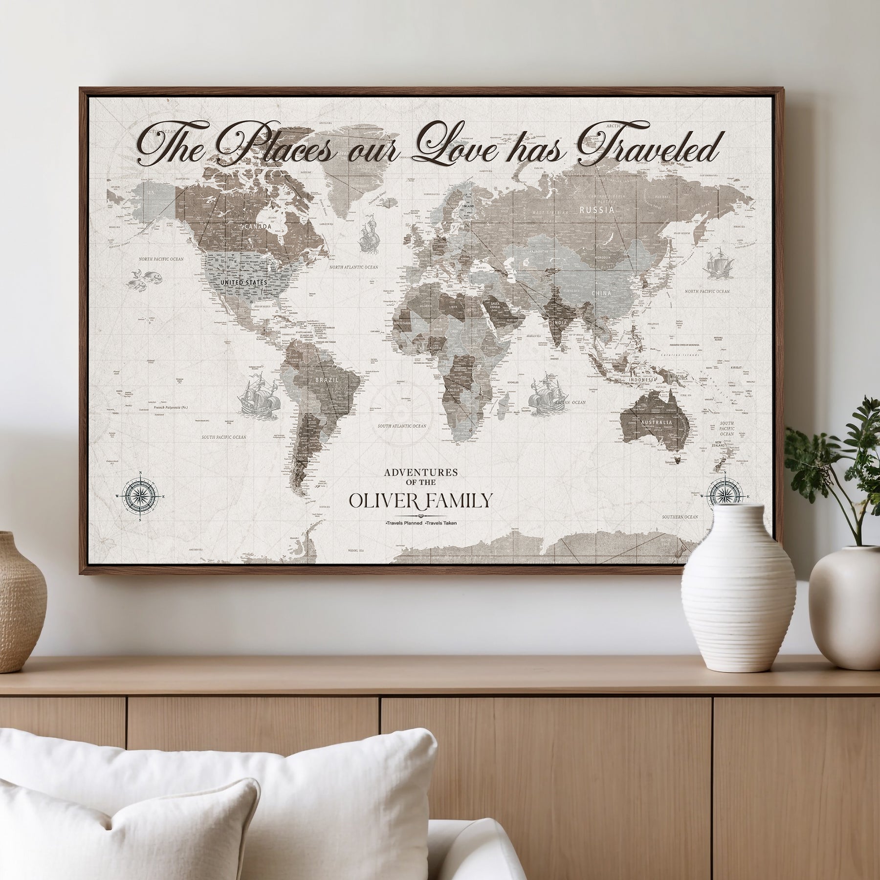 88245481-MGV-CV-36X24-Custom Push Pin World Map Wall Canvas Print – Personalized Travel Tracker with Pins – Framed Large Multi-Size Canvas for Home Office Decor