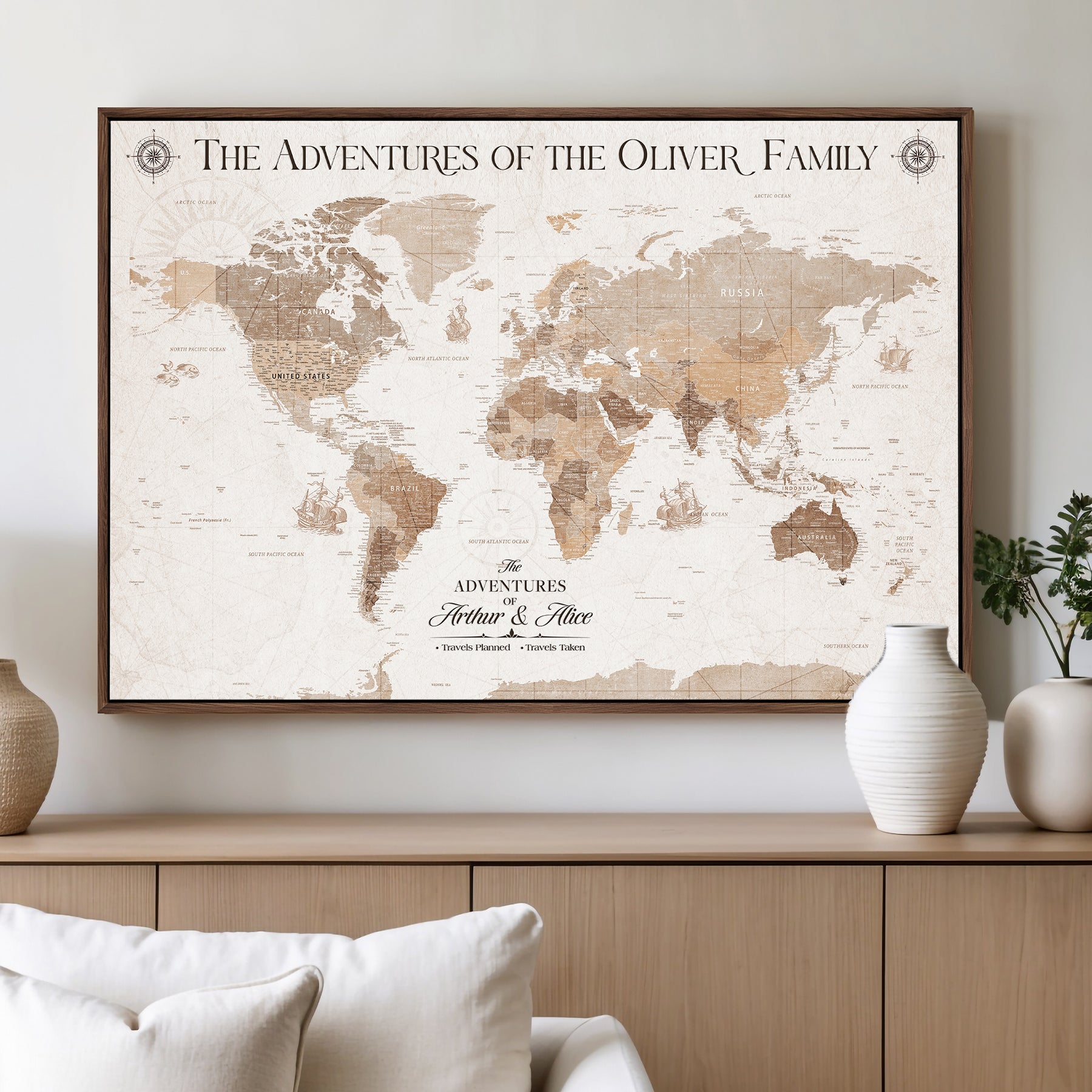 58395047-MGV-CV-36X24-Custom Push Pin World Map Wall Canvas Print – Personalized Travel Tracker with Pins – Framed Large Multi-Size Canvas for Home Office Decor