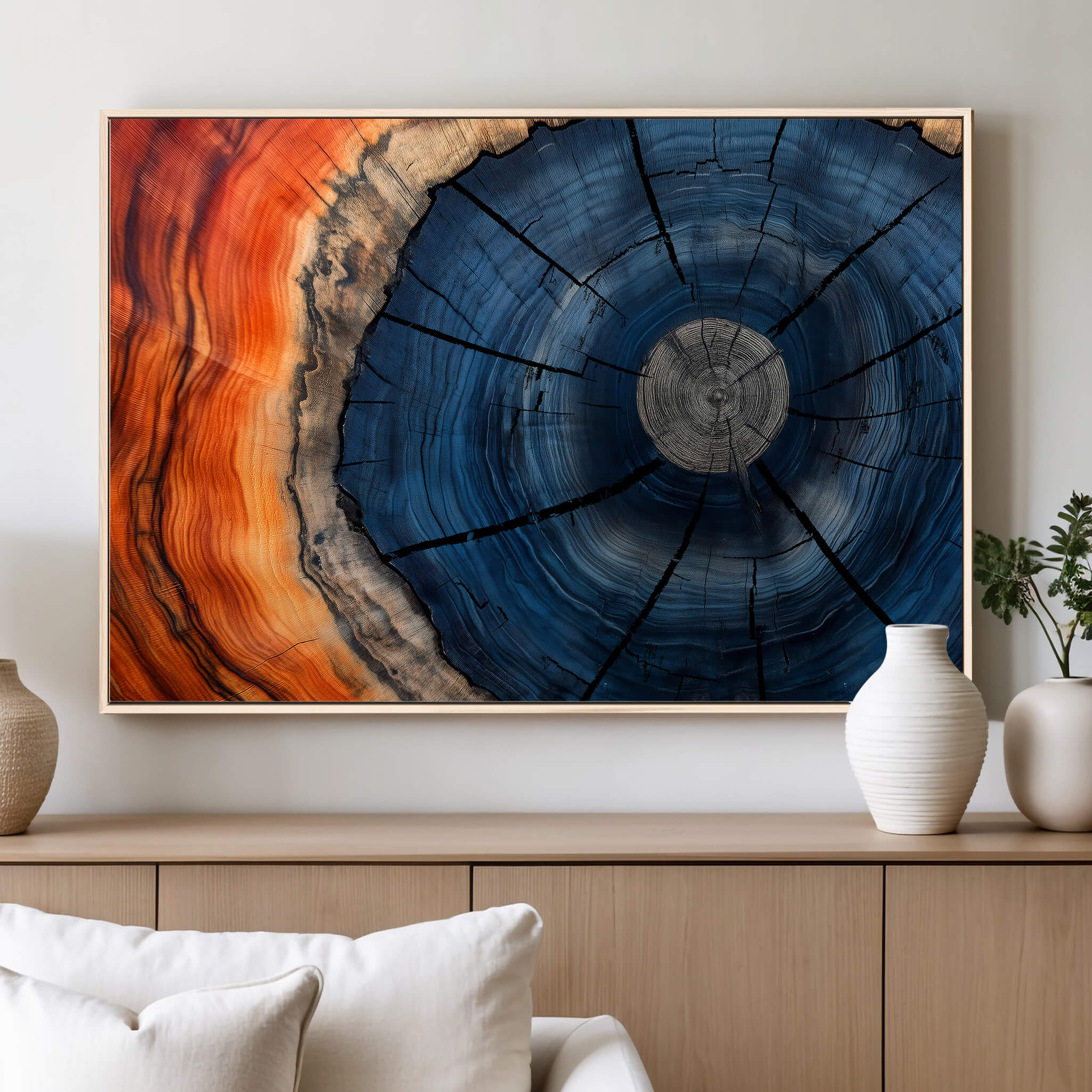 26110607-MGV-CV-36X24-Farmhouse Wall Art - Abstract Tree Rings Canvas Wall Art Print, Framed Wood Grain Rings Artwork