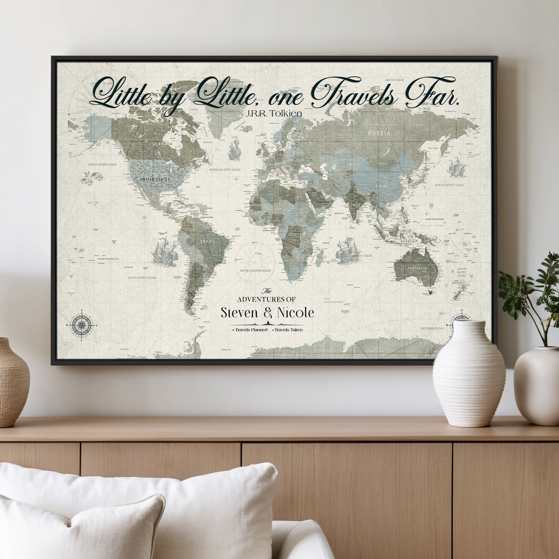 72081300-MGV-CV-36X24-Custom Push Pin World Map Wall Canvas Print – Personalized Travel Tracker with Pins – Framed Large Multi-Size Canvas for Home Office Decor