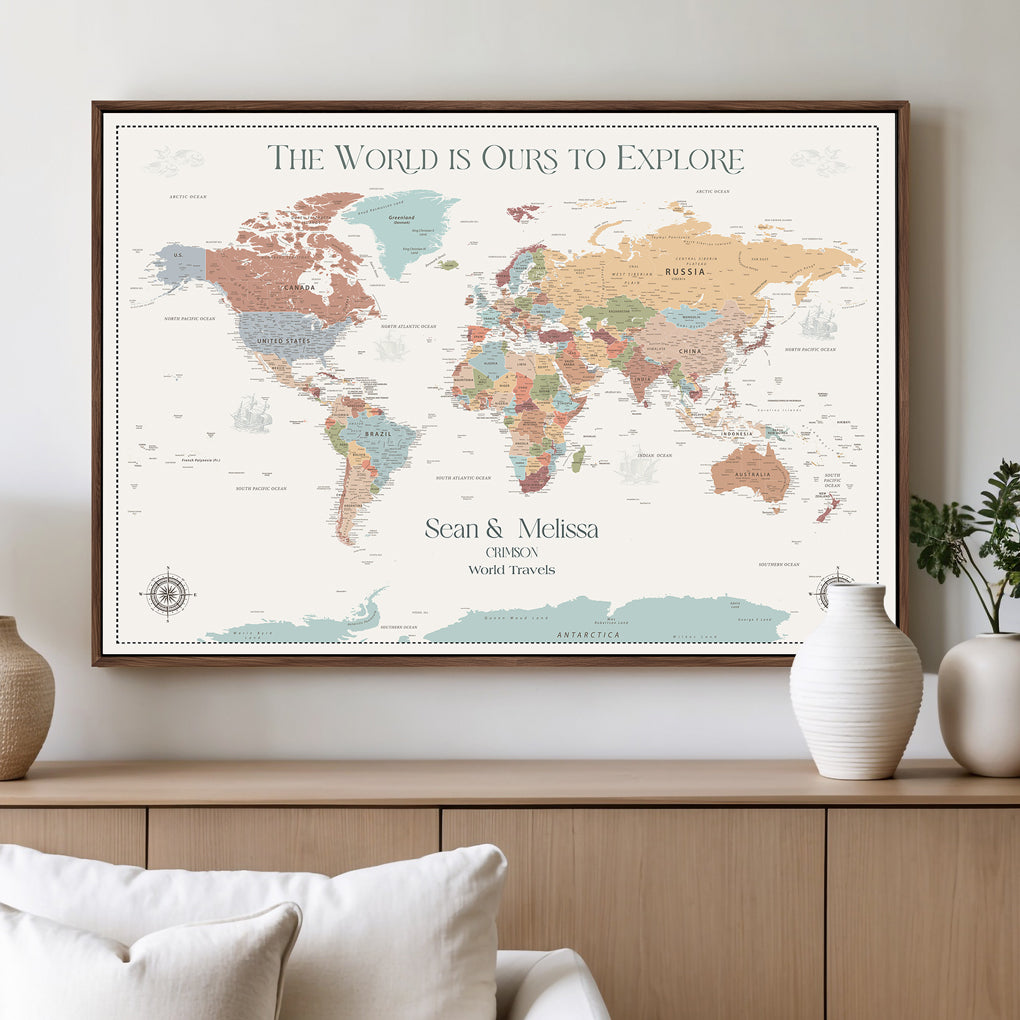 45566494-MGV-CV-36X24-Customizable World Map Push Pin Canvas Personalized Travel Gift Framed Adventure Tracker for Vacation Memories Anniversary Decor
