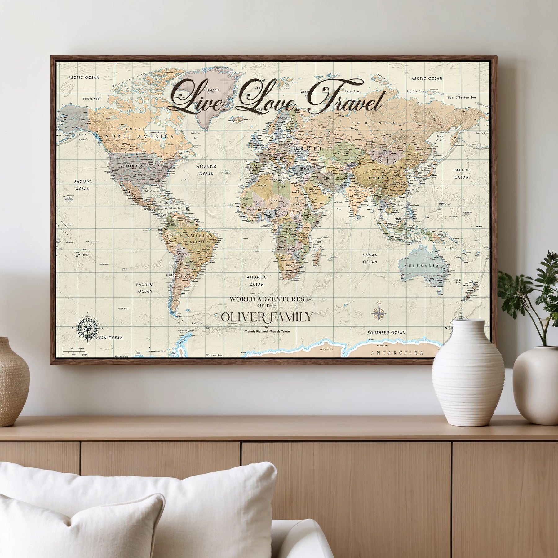 49563244-MGV-CV-36X24-Custom Push Pin World Map Wall Canvas Print – Personalized Travel Tracker with Pins – Framed Large Multi-Size Canvas for Home Office Decor