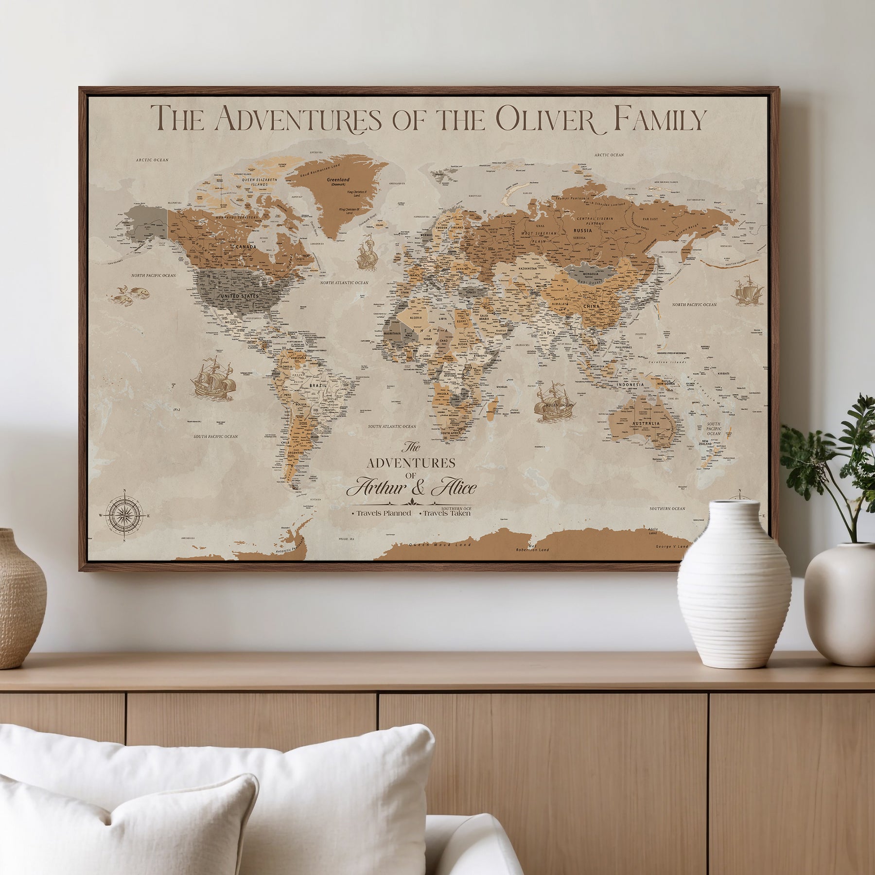 66042608-MGV-CV-36X24-World Travel Map with Pins – Push Pin Maps of Where I've Been, Framed Wall Map for Travel Memories, Old Style Decorative World Map - H11