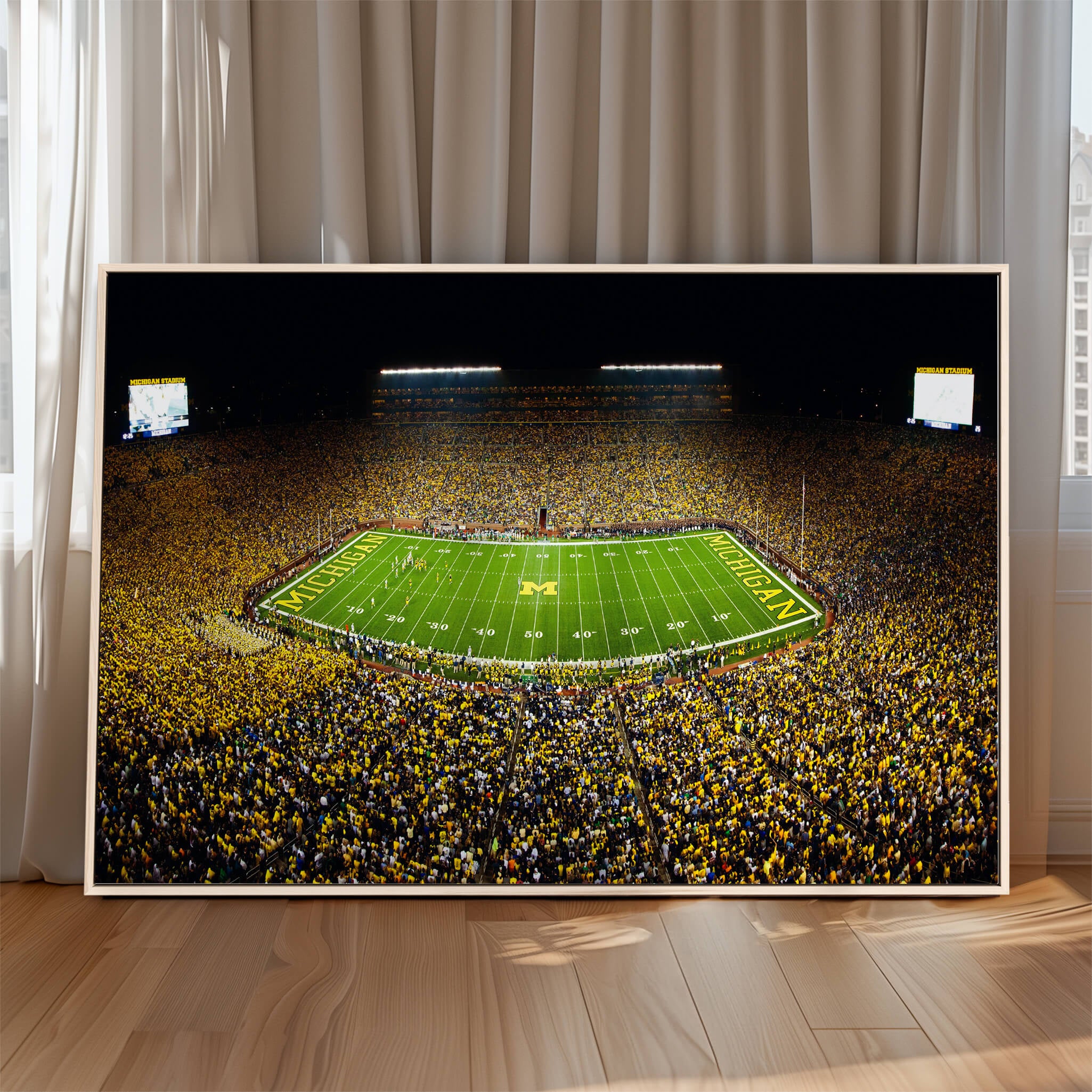 26166-MGV-CV-36X24-Michigan Wolverines Football Team Print - Michigan Stadium Night Game Canvas Wall Art - University of Michigan Football Match