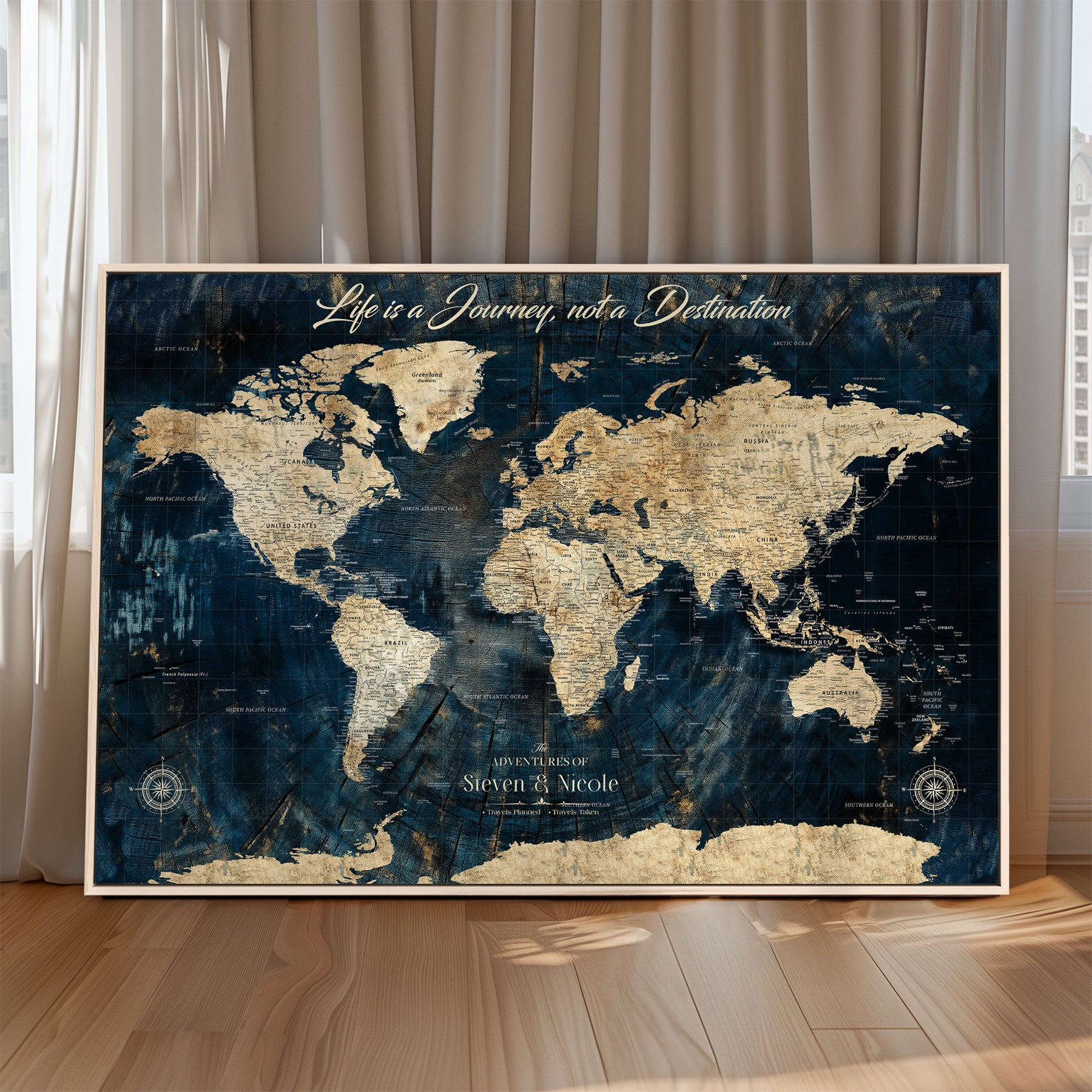 23551206-MGV-CV-36X24-Custom Push Pin World Map Wall Canvas Print – Personalized Travel Tracker with Pins – Framed Large Multi-Size Canvas for Home Office Decor