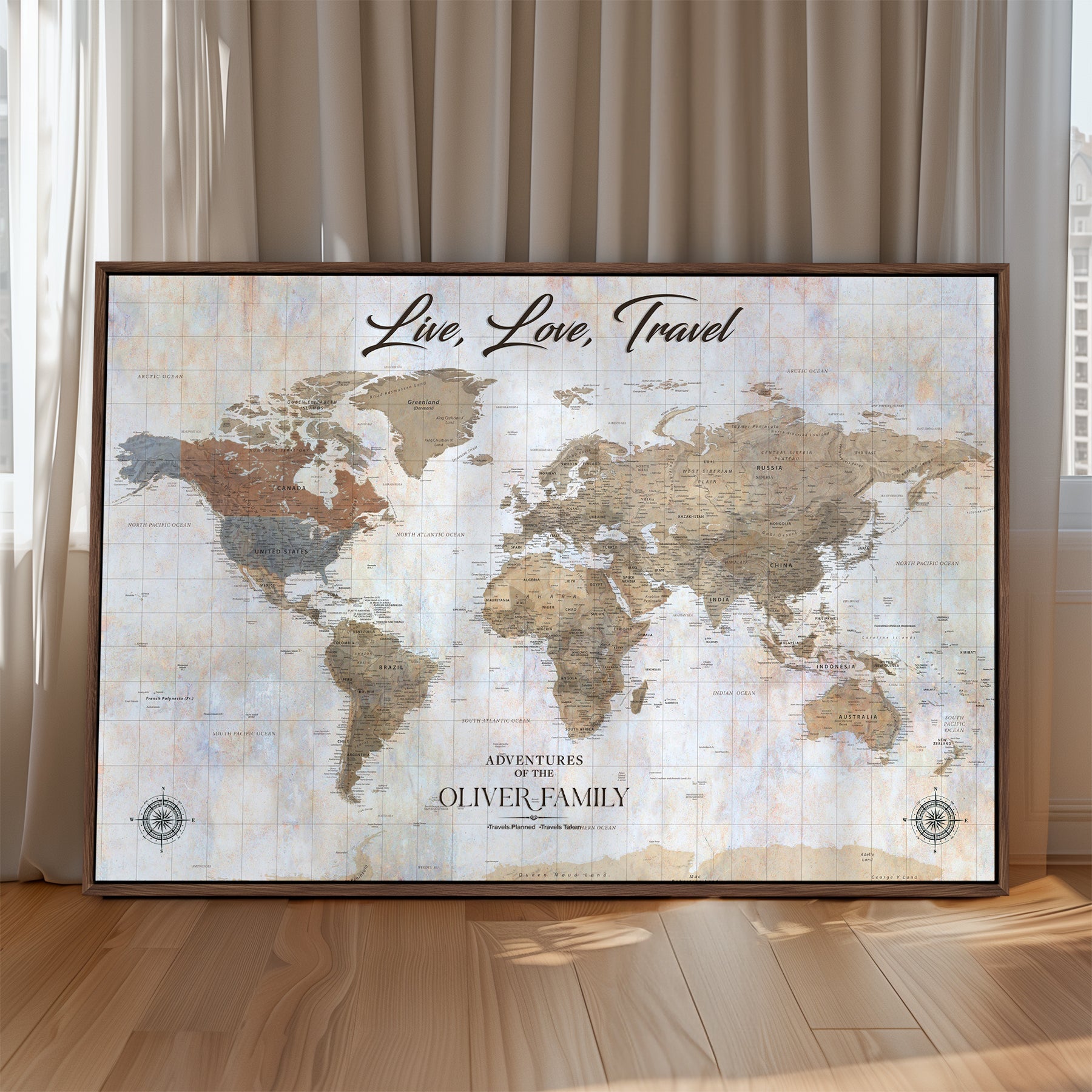 76256172-MGV-CV-36X24-Custom Push Pin World Map Wall Canvas Print – Personalized Travel Tracker with Pins – Framed Large Multi-Size Canvas for Home Office Decor