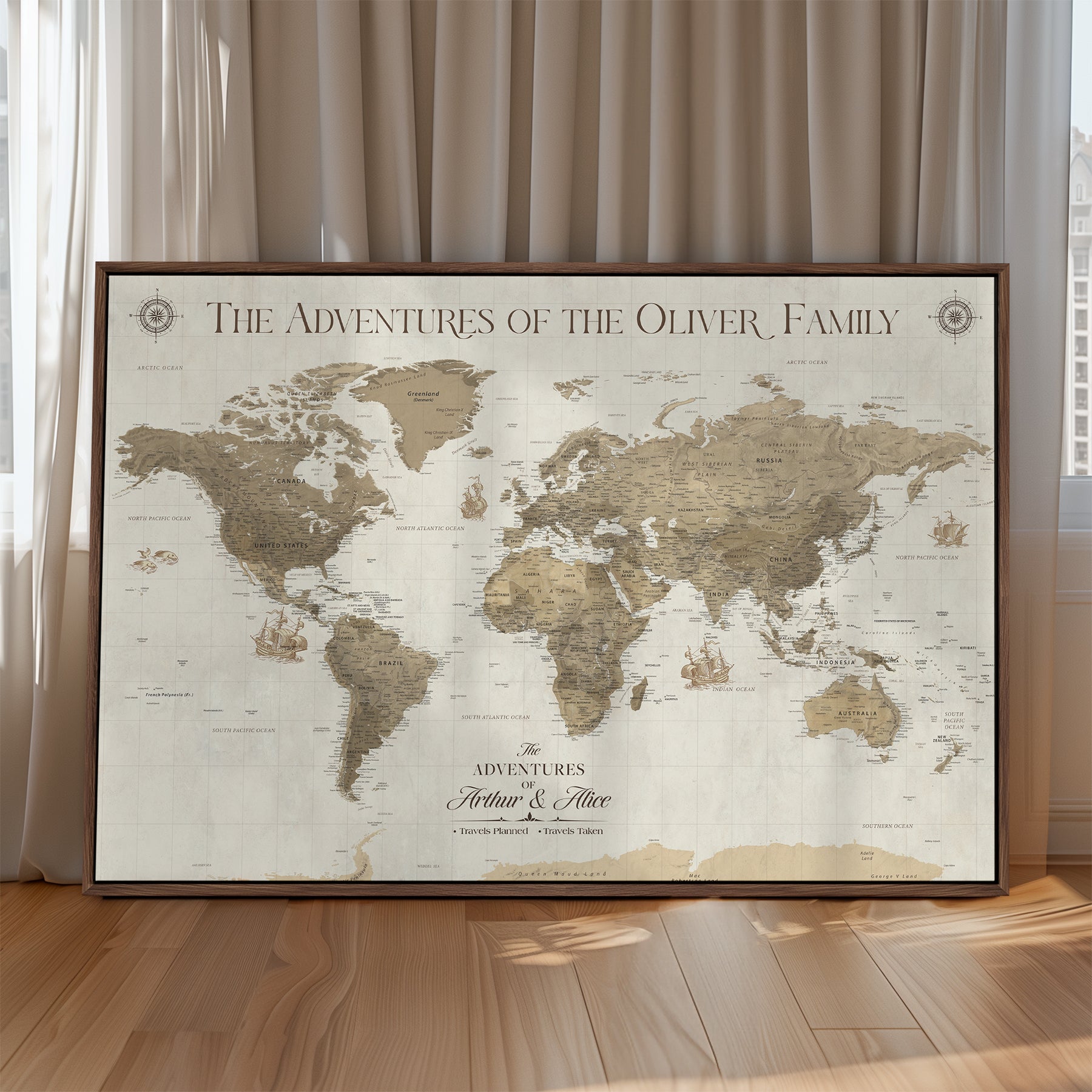 40119313-MGV-CV-36X24-World Travel Map with Pins – Push Pin Maps of Where I've Been, Framed Wall Map for Travel Memories, Old Style Decorative World Map - H12