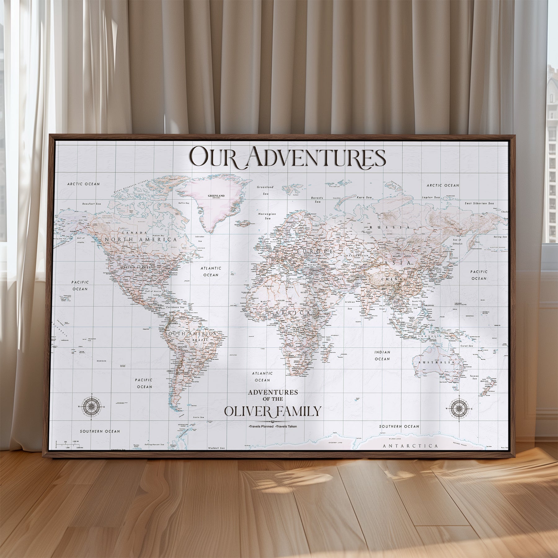 40041157-MGV-CV-36X24-Custom Push Pin World Map Wall Canvas Print – Personalized Travel Tracker with Pins – Framed Large Multi-Size Canvas for Home Office Decor