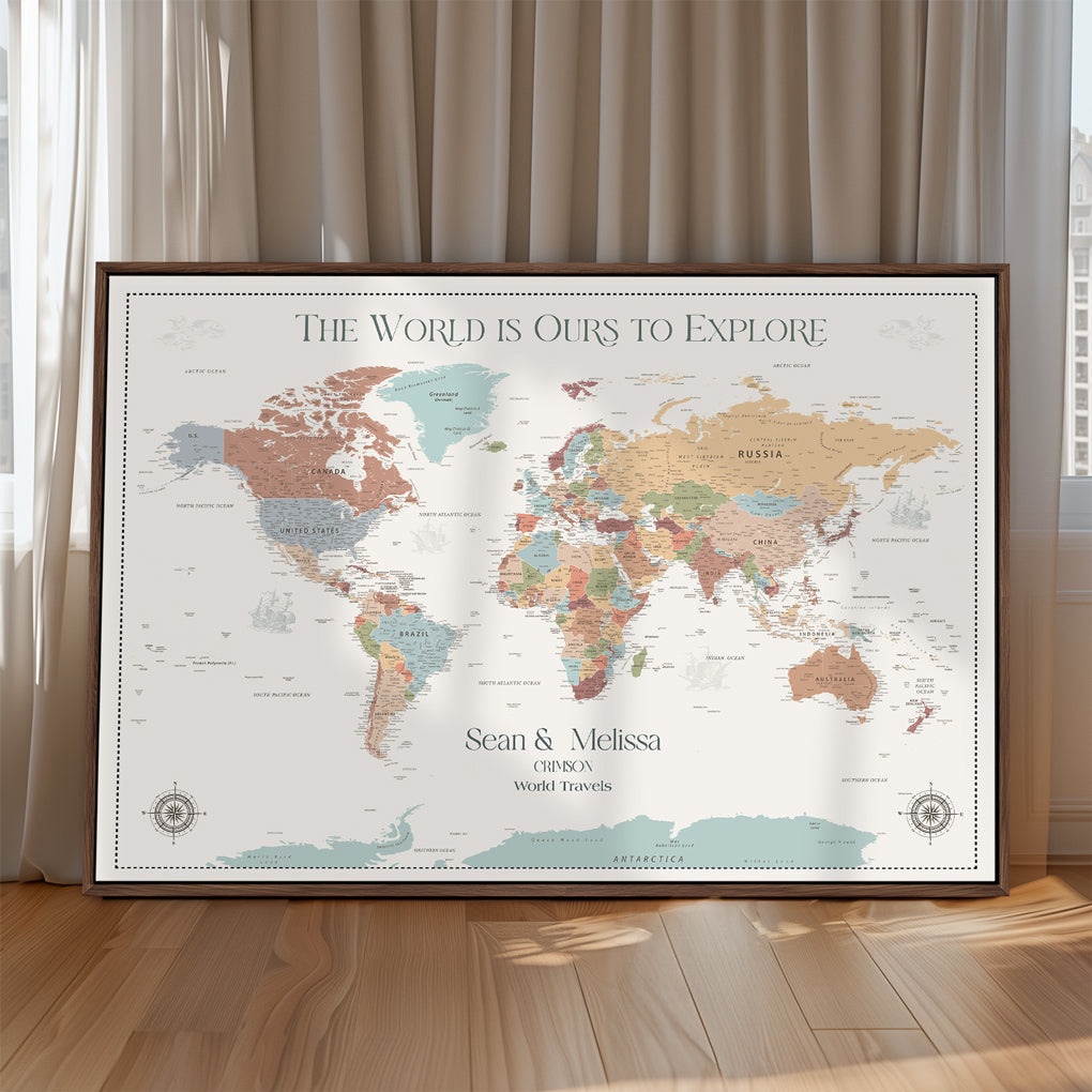 45566494-MGV-CV-36X24-Customizable World Map Push Pin Canvas Personalized Travel Gift Framed Adventure Tracker for Vacation Memories Anniversary Decor