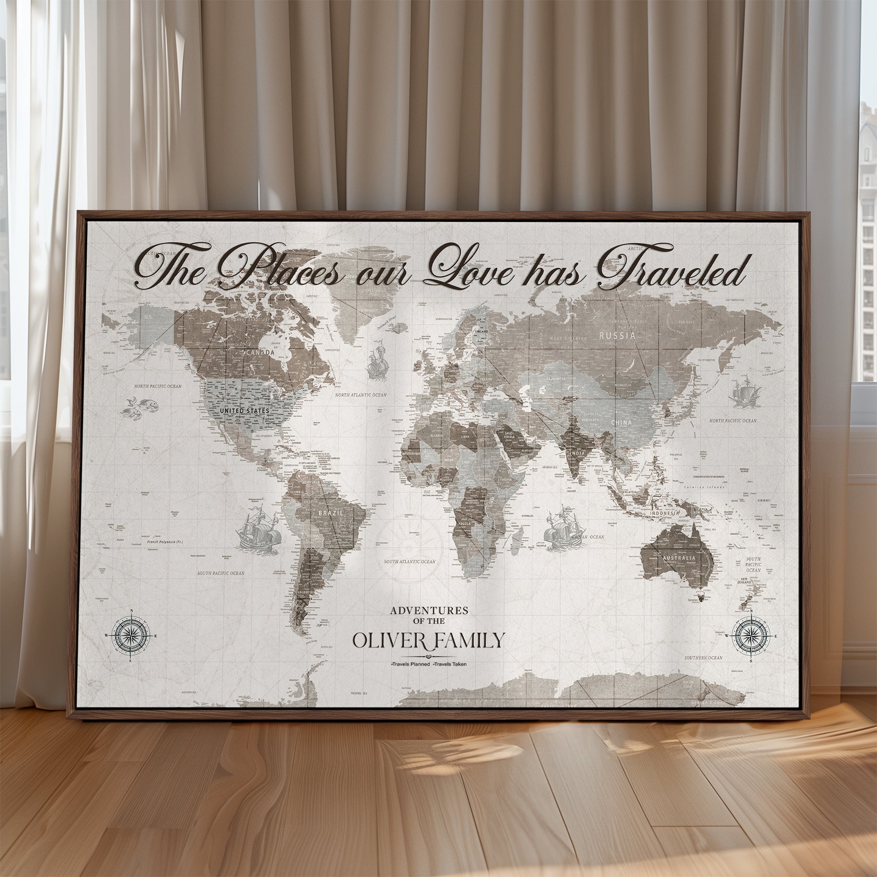 88245481-MGV-CV-36X24-Custom Push Pin World Map Wall Canvas Print – Personalized Travel Tracker with Pins – Framed Large Multi-Size Canvas for Home Office Decor