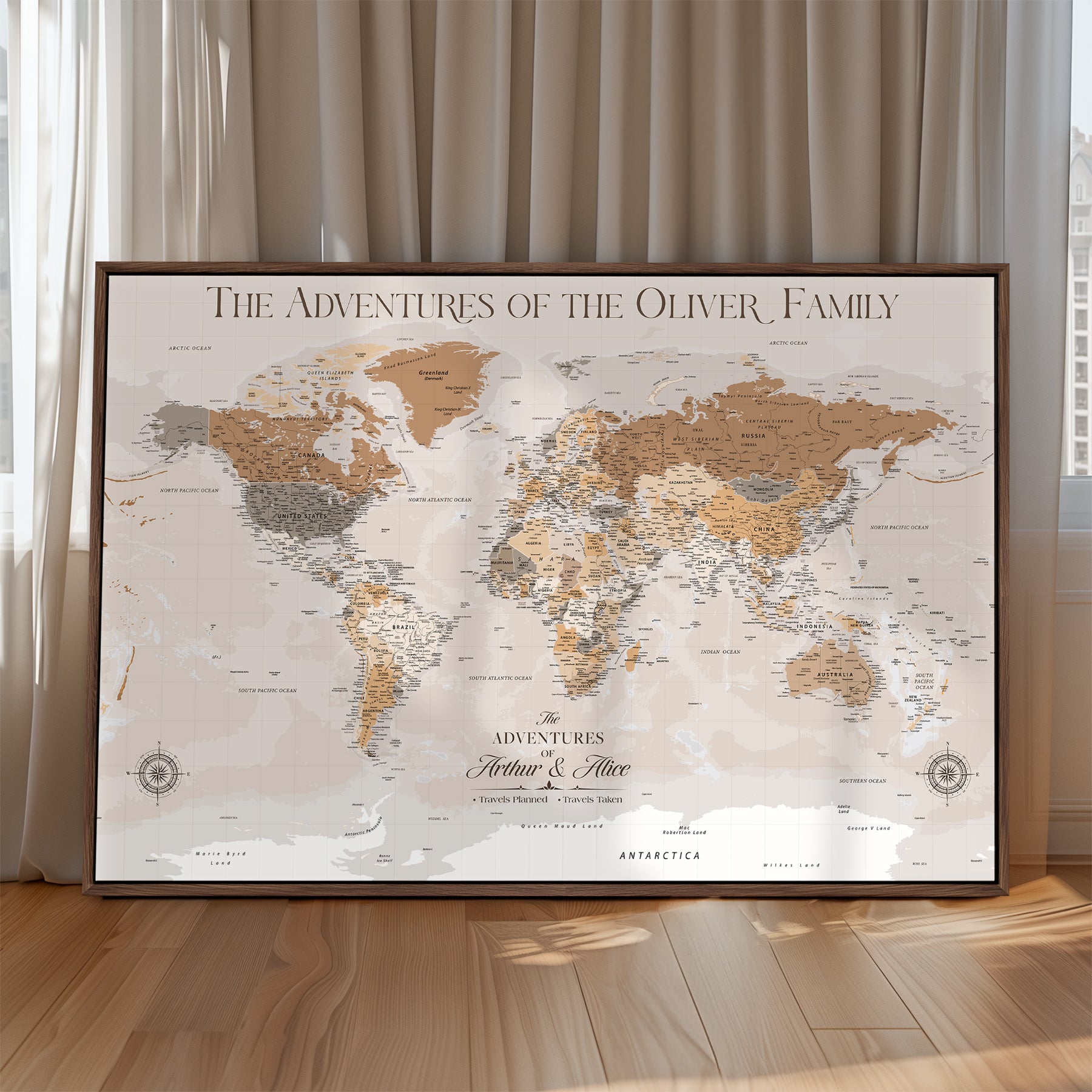 43101120-MGV-CV-36X24-World Travel Map with Pins – Push Pin Maps of Where I've Been, Framed Wall Map for Travel Memories, Old Style Decorative World Map - H10
