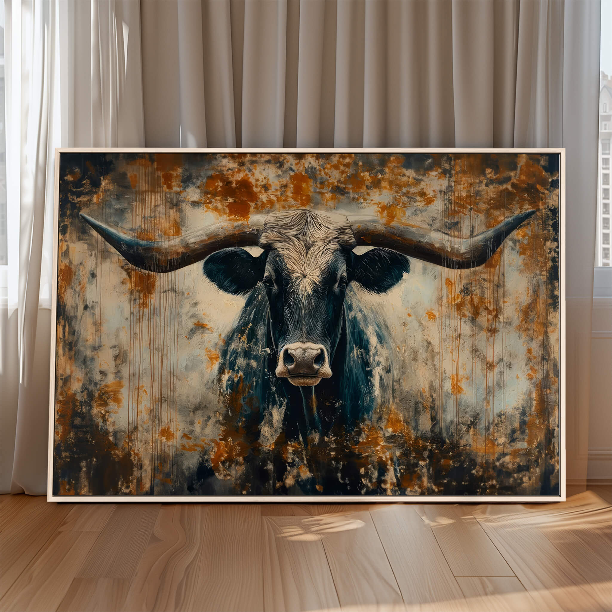85913-MGV-CV-36X24-Abstract Longhorn Bull Wall Art | Rustic Western Wall Decor | Framed and Ready to Hang | Ideal for Farmhouse, Lodge, and Barn Decor