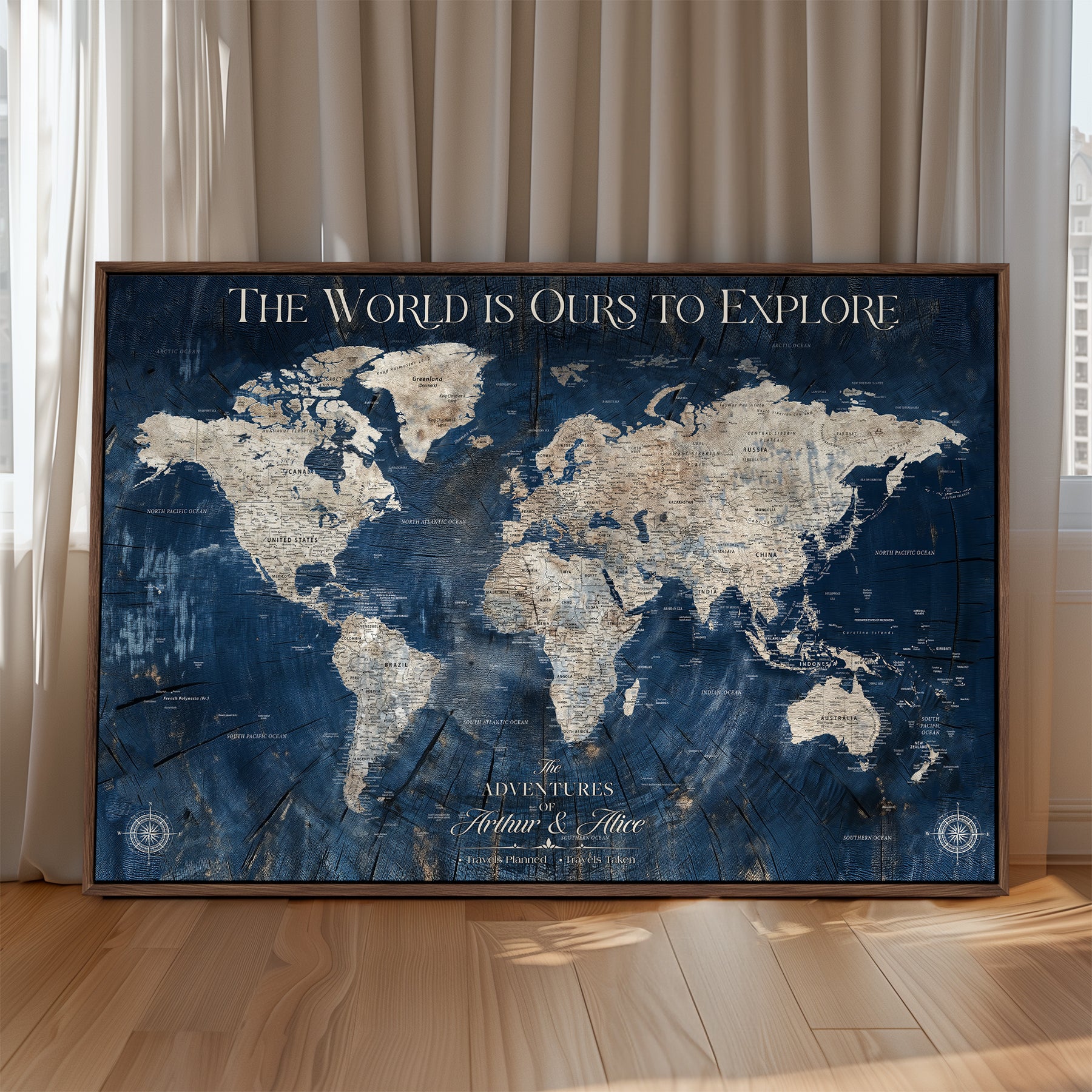 45566494-MGV-CV-36X24-Customized World Map Canvas Print | Premium Canvas with Foam Backing | Vintage-Inspired Map Art | Perfect for Home Office or Study Room