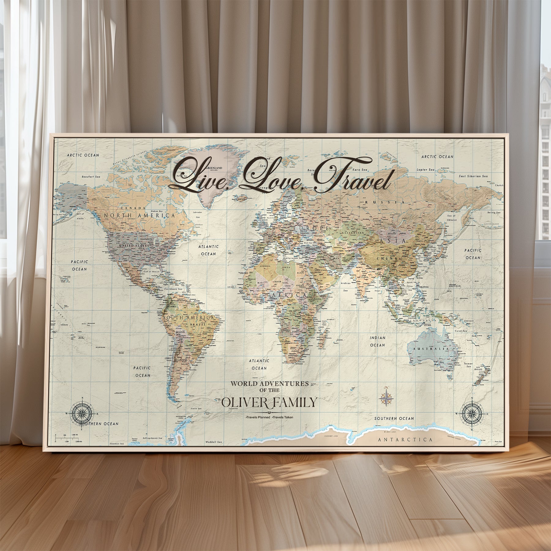 49563244-MGV-CV-36X24-Custom Push Pin World Map Wall Canvas Print – Personalized Travel Tracker with Pins – Framed Large Multi-Size Canvas for Home Office Decor