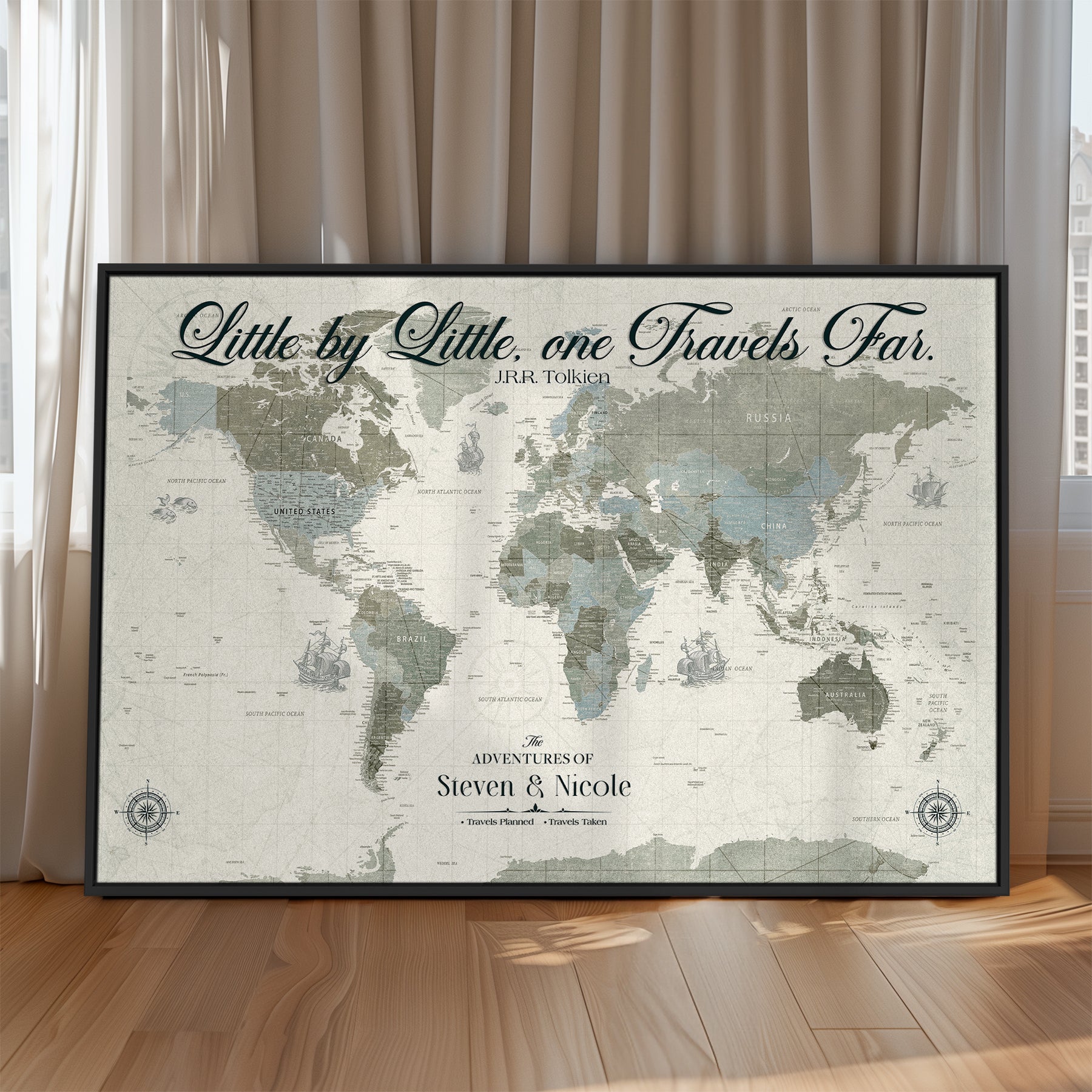 72081300-MGV-CV-36X24-Custom Push Pin World Map Wall Canvas Print – Personalized Travel Tracker with Pins – Framed Large Multi-Size Canvas for Home Office Decor