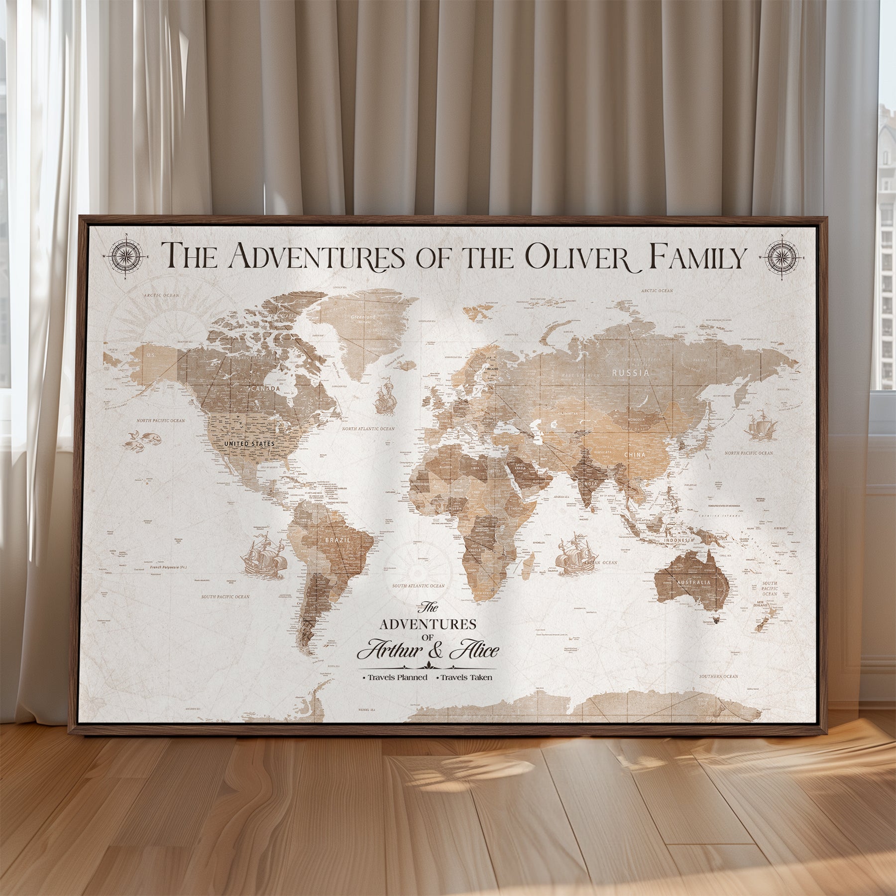 58395047-MGV-CV-36X24-Custom Push Pin World Map Wall Canvas Print – Personalized Travel Tracker with Pins – Framed Large Multi-Size Canvas for Home Office Decor