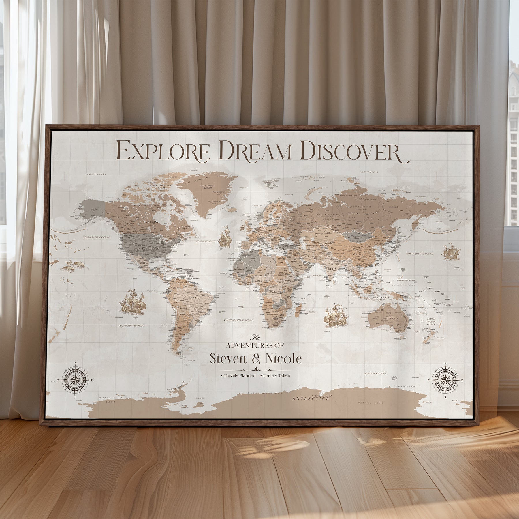 95738134-MGV-CV-36X24-Custom Push Pin World Map Wall Canvas Print – Personalized Travel Tracker with Pins – Framed Large Multi-Size Canvas for Home Office Decor