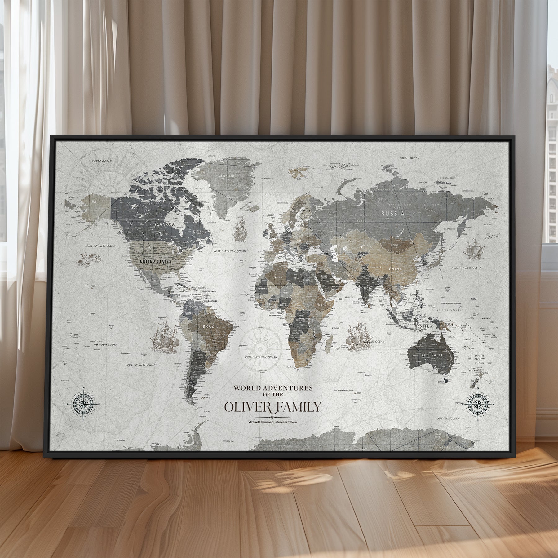 24596128-MGV-CV-36X24-Custom Push Pin World Map Wall Canvas Print – Personalized Travel Tracker with Pins – Framed Large Multi-Size Canvas for Home Office Decor