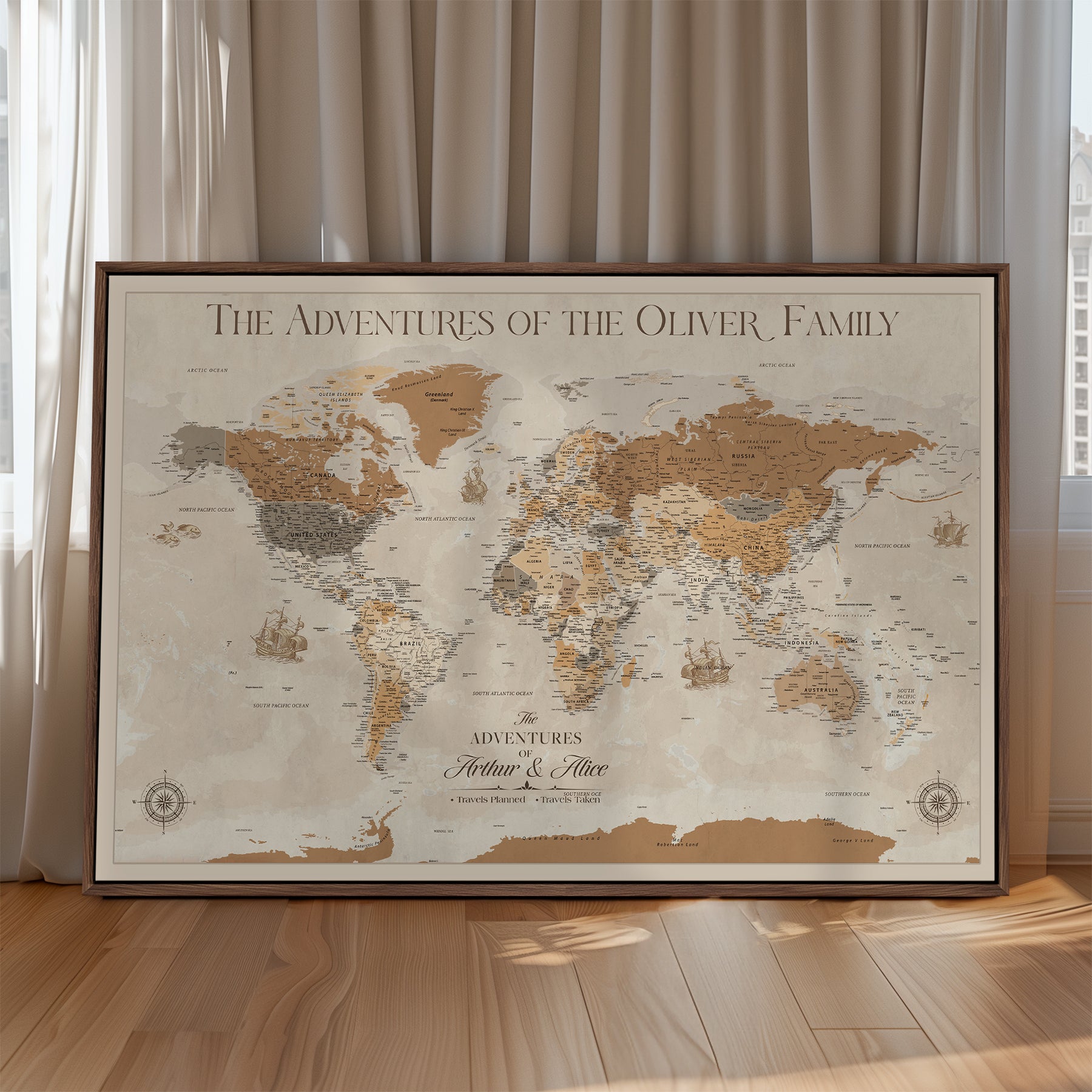66042608-MGV-CV-36X24-World Travel Map with Pins – Push Pin Maps of Where I've Been, Framed Wall Map for Travel Memories, Old Style Decorative World Map - H11