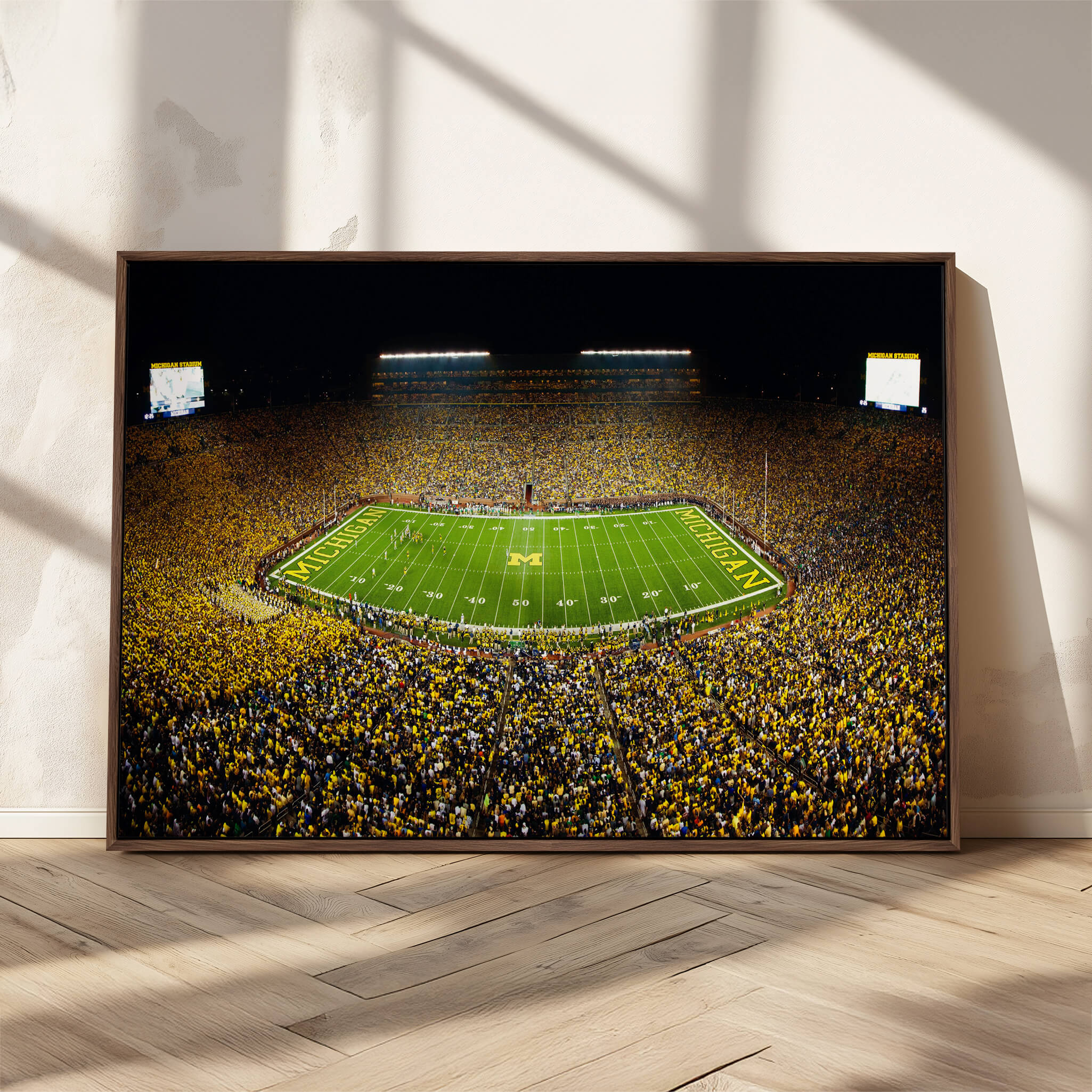 26166-MGV-CV-36X24-Michigan Wolverines Football Team Print - Michigan Stadium Night Game Canvas Wall Art - University of Michigan Football Match