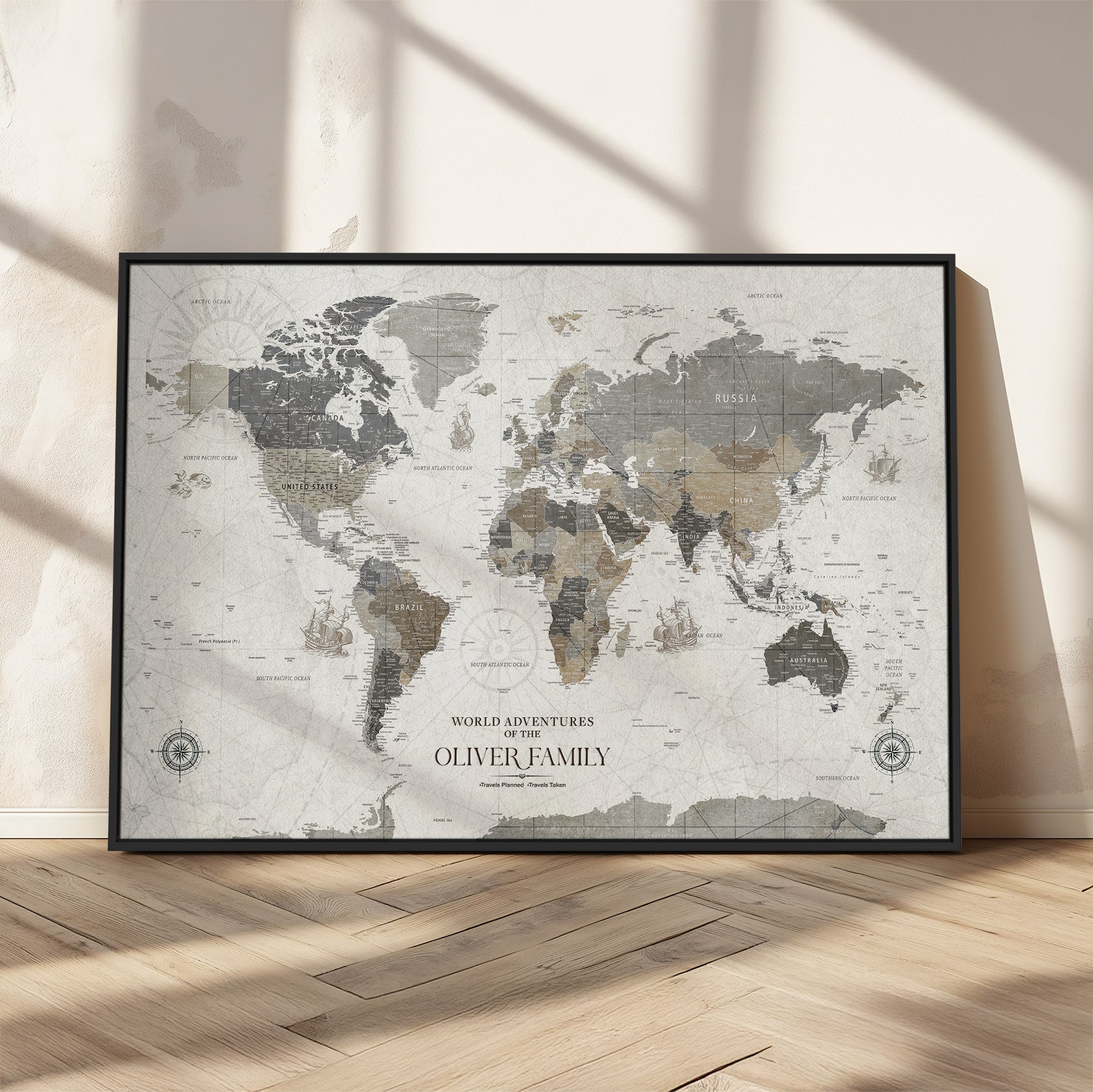 24596128-MGV-CV-36X24-Custom Push Pin World Map Wall Canvas Print – Personalized Travel Tracker with Pins – Framed Large Multi-Size Canvas for Home Office Decor