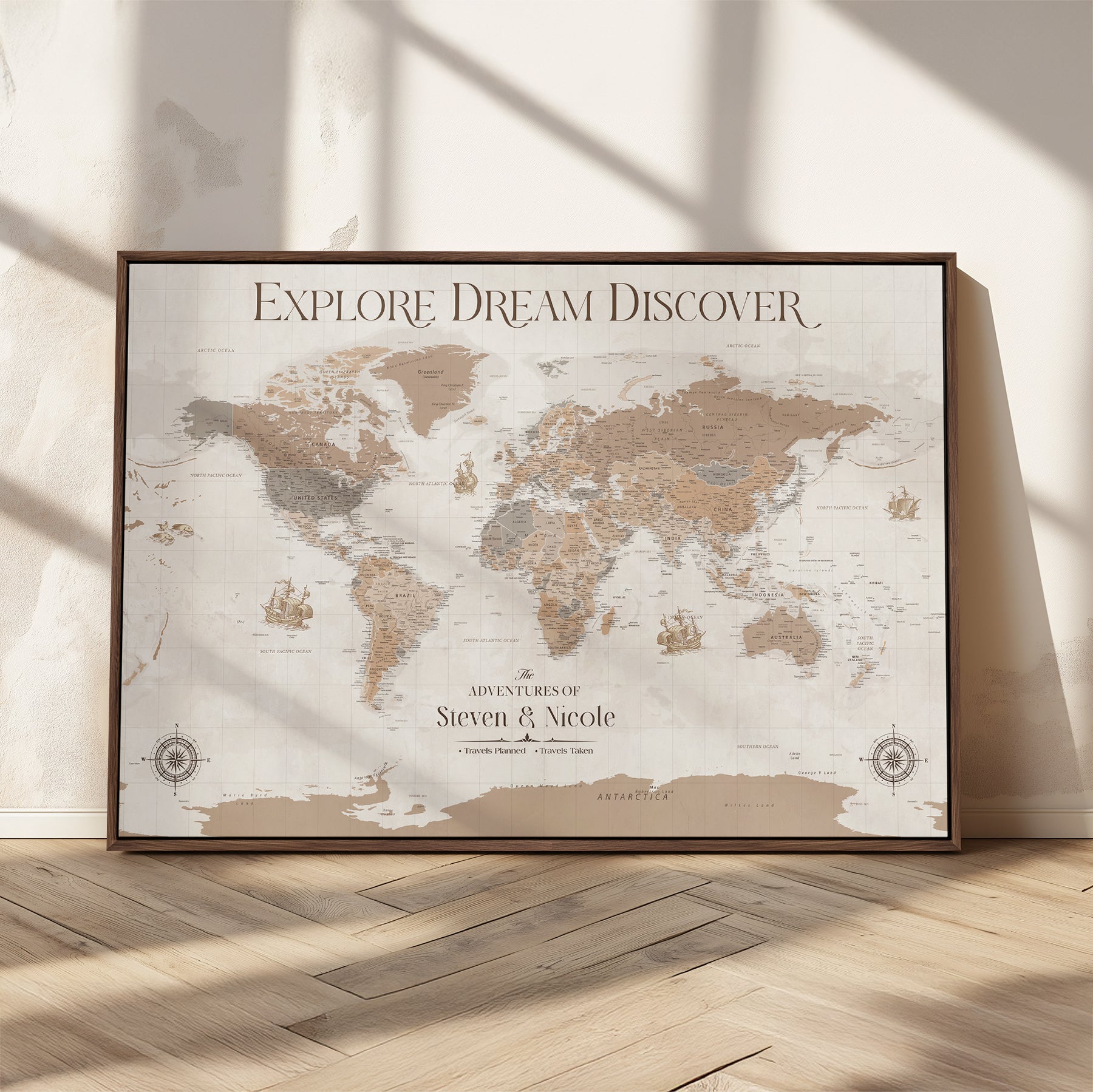 -Personalized Push Pin World Map Canvas – Custom Framed Travel Tracker Wall Art, Large Adventure Map with Pins for Home, Office