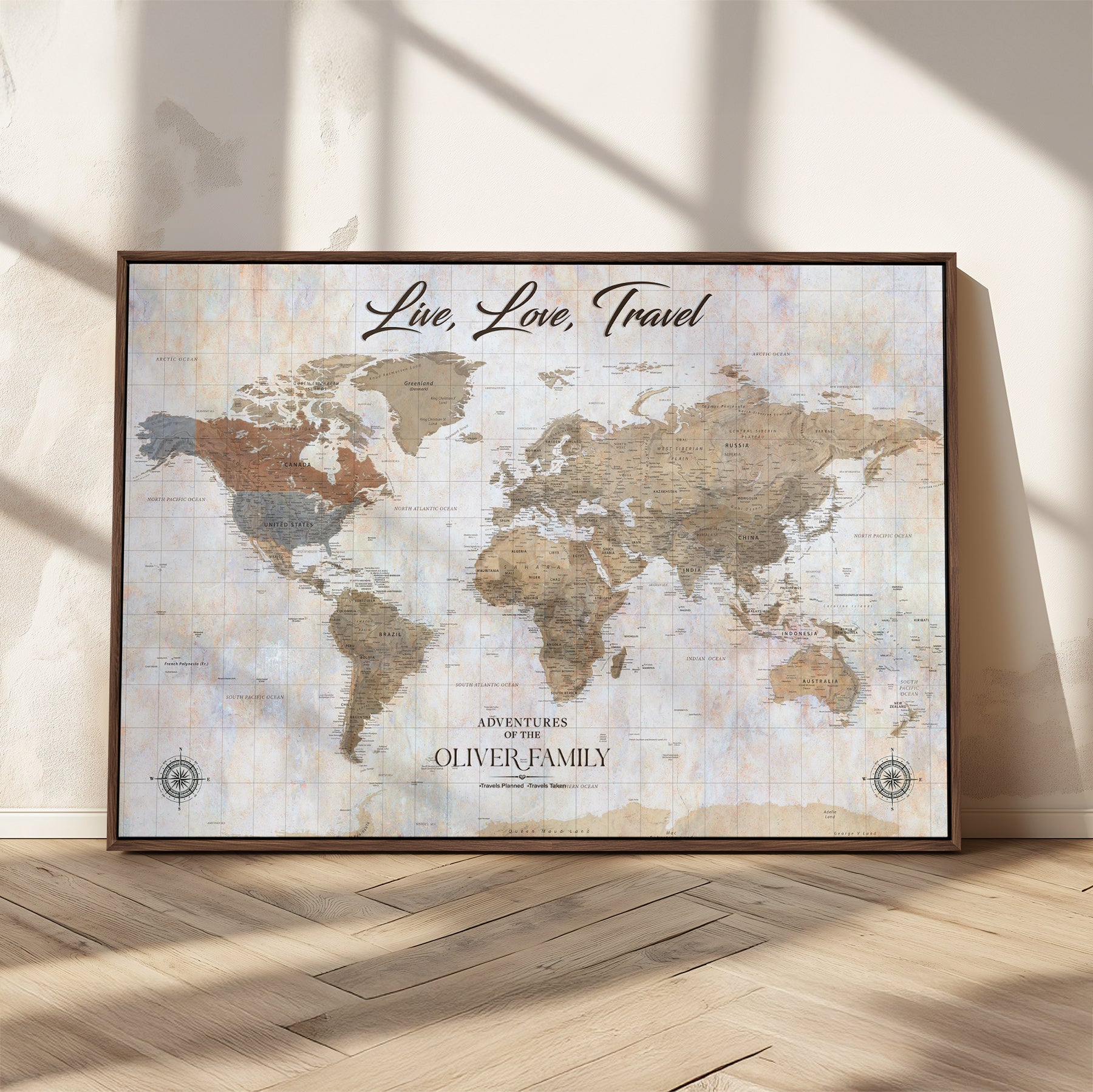 76256172-MGV-CV-36X24-Custom Push Pin World Map Wall Canvas Print – Personalized Travel Tracker with Pins – Framed Large Multi-Size Canvas for Home Office Decor